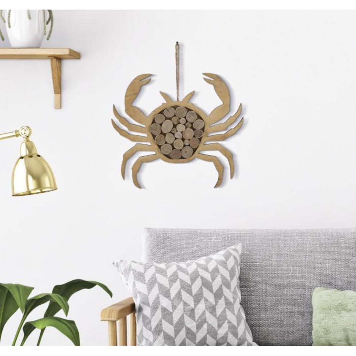 Paris Prix Décoration Murale en Bois à Suspendre  Crabe  35cm Naturel