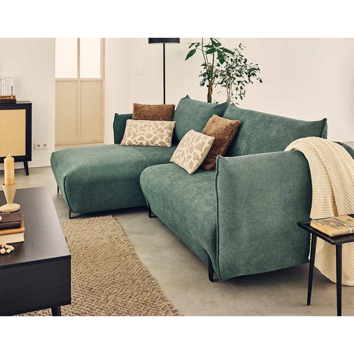 LISA DESIGN Gianni - canapé d'angle gauche 4 places convertible avec coffre en tissu