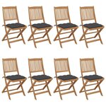 VIDAXL Chaises pliables de jardin lot de 8 avec coussins Bois d'acacia