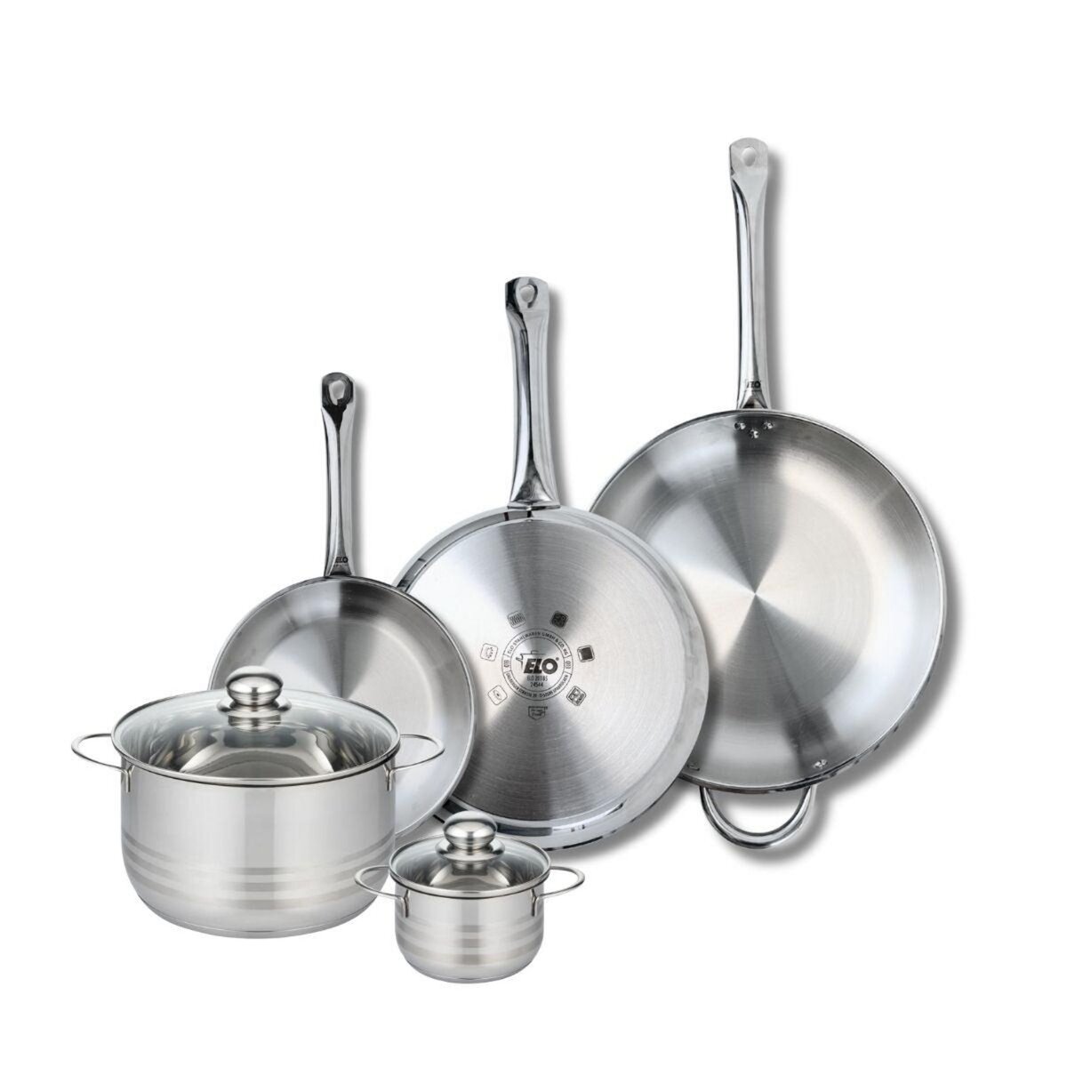 ELO Ensemble de 3 Poêles de cuisson 24, 28 et 32 cm et 2 faitouts 12 et 20 cm Elo Profi Brillant