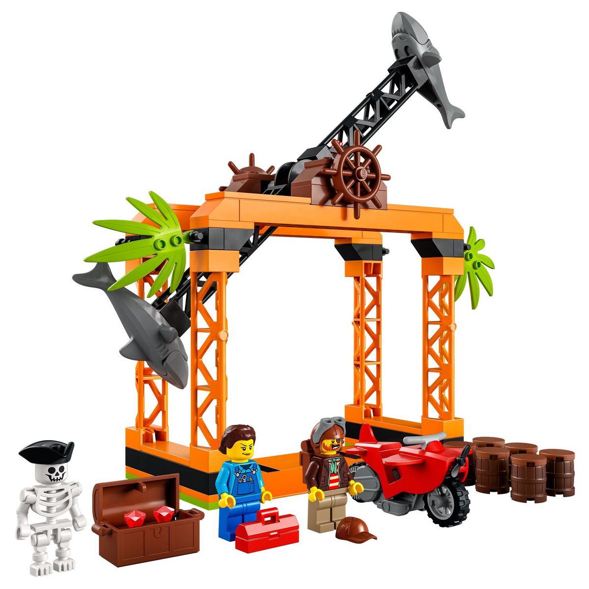 LEGO City Stuntz 60342 Le Défi de Cascade : l&rsquo;Attaque des Requins, Jouet de Moto Enfants 