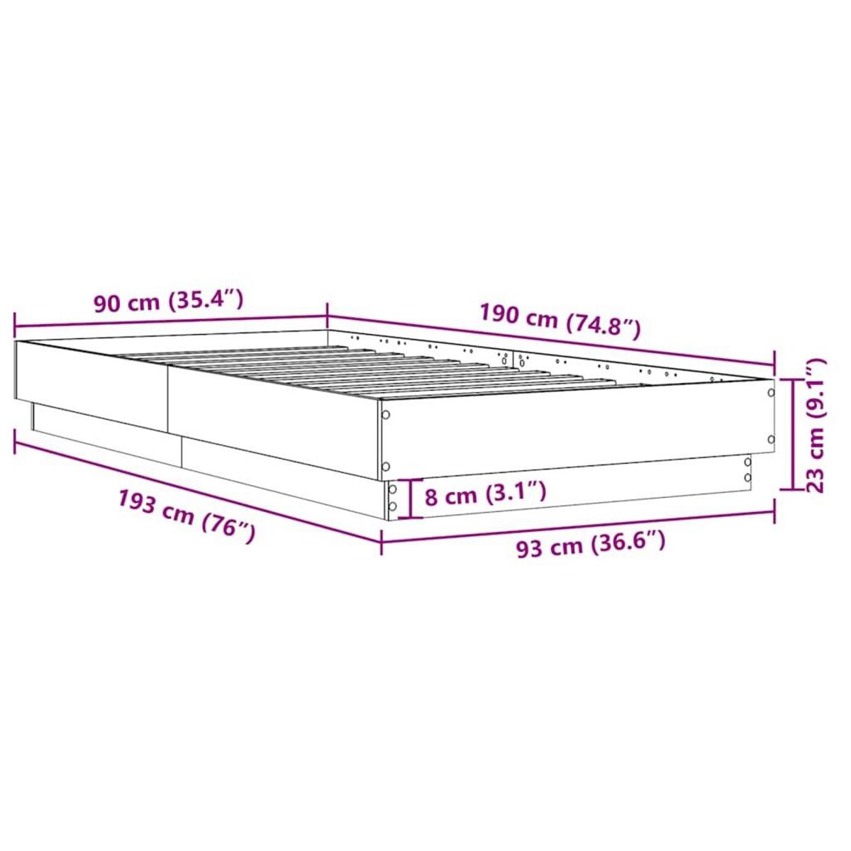 VIDAXL Cadre de lit sans matelas chene fume 90x190cm bois d'ingenierie