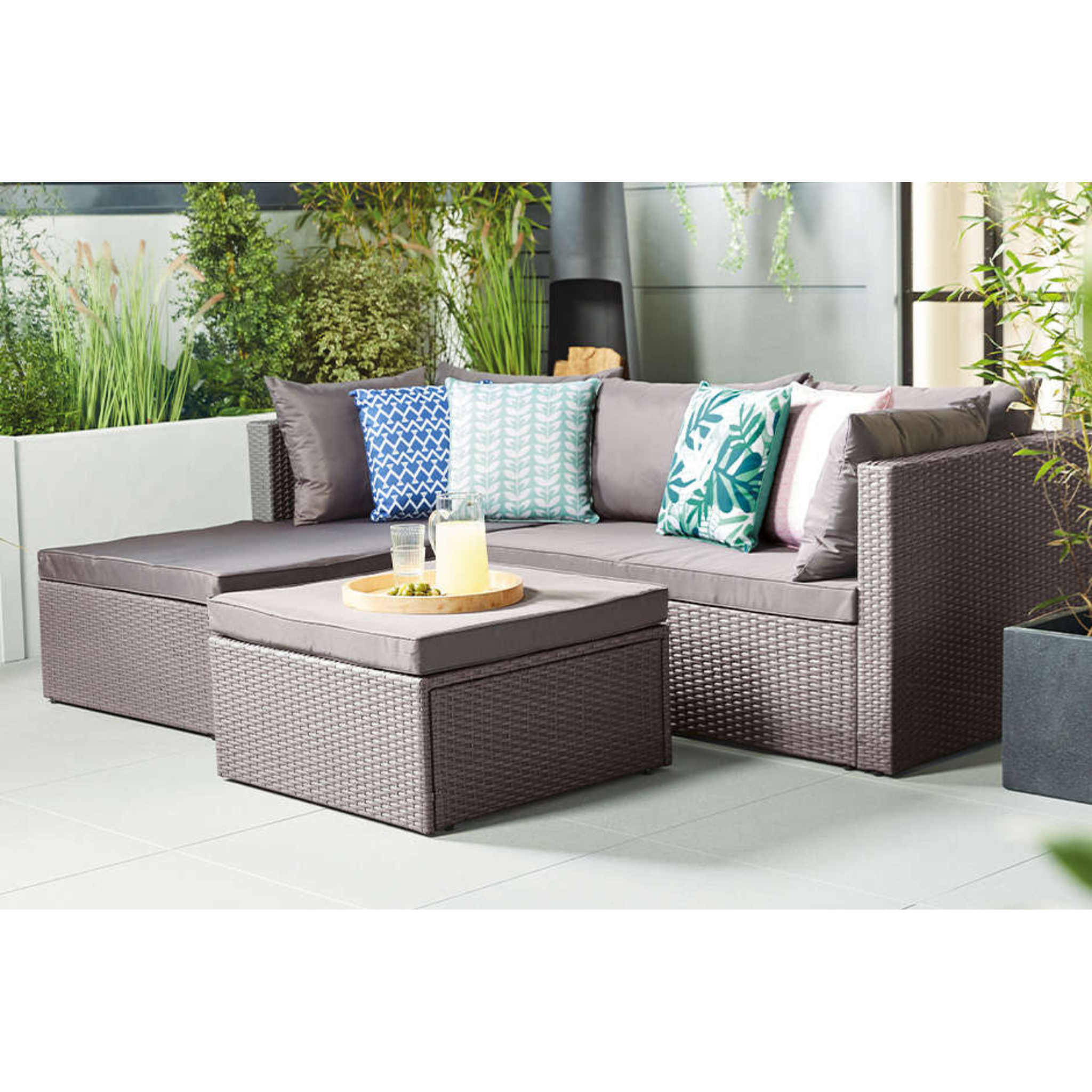 Voir la diapositive 2 : CONCEPT USINE Salon de jardin en résine tressée 4 places gris-gris foncé lecci