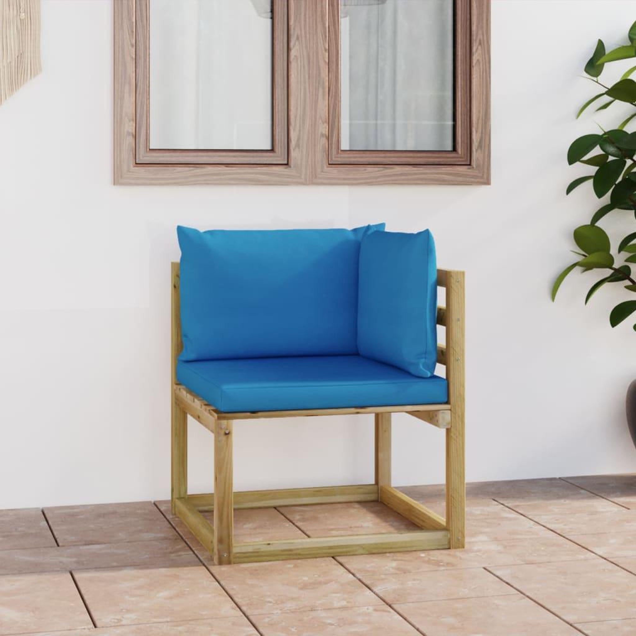 Voir la diapositive 1 : VIDAXL Canape d'angle de jardin avec coussins Bois impregne de vert