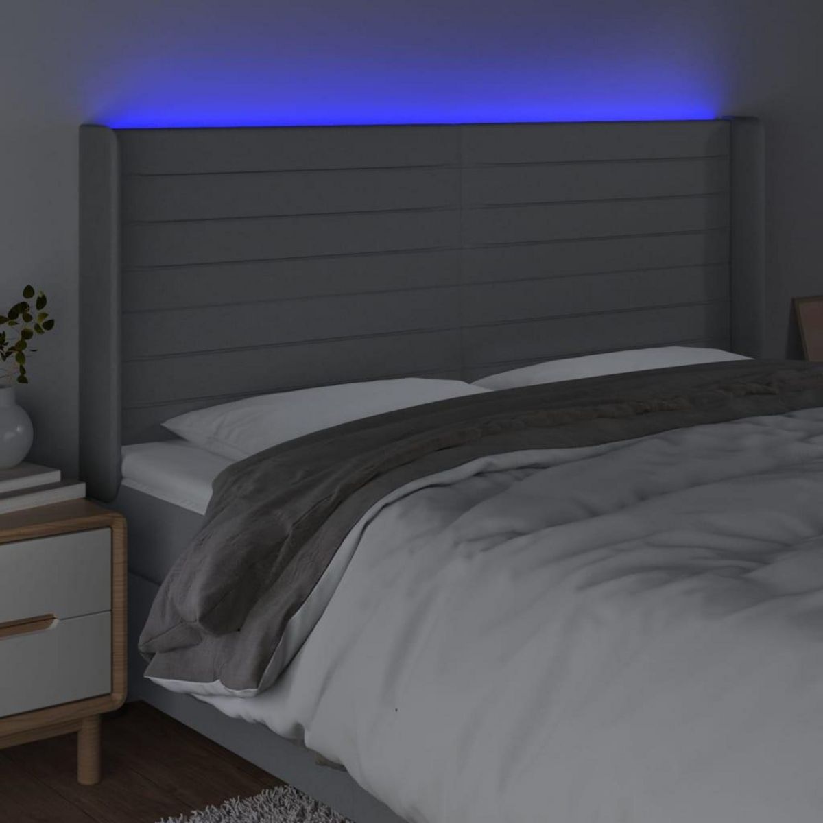 VIDAXL Tete de lit a LED Gris clair 203x16x118/128 cm Tissu