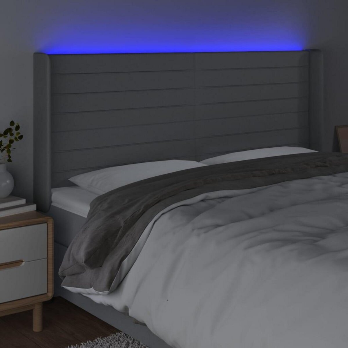 VIDAXL Tete de lit a LED Gris clair 203x16x118/128 cm Tissu
