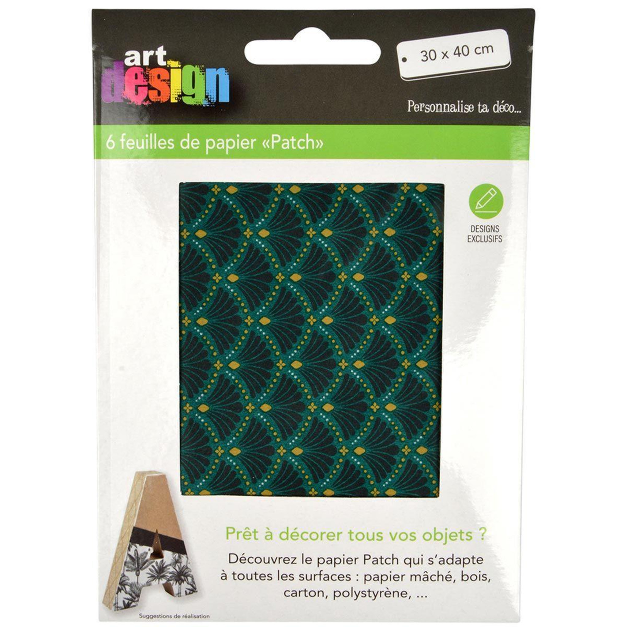 Voir la diapositive 2 : HOMEA Lot de 6 Feuilles de Papier Patch  Floral Damask  30x40cm Vert