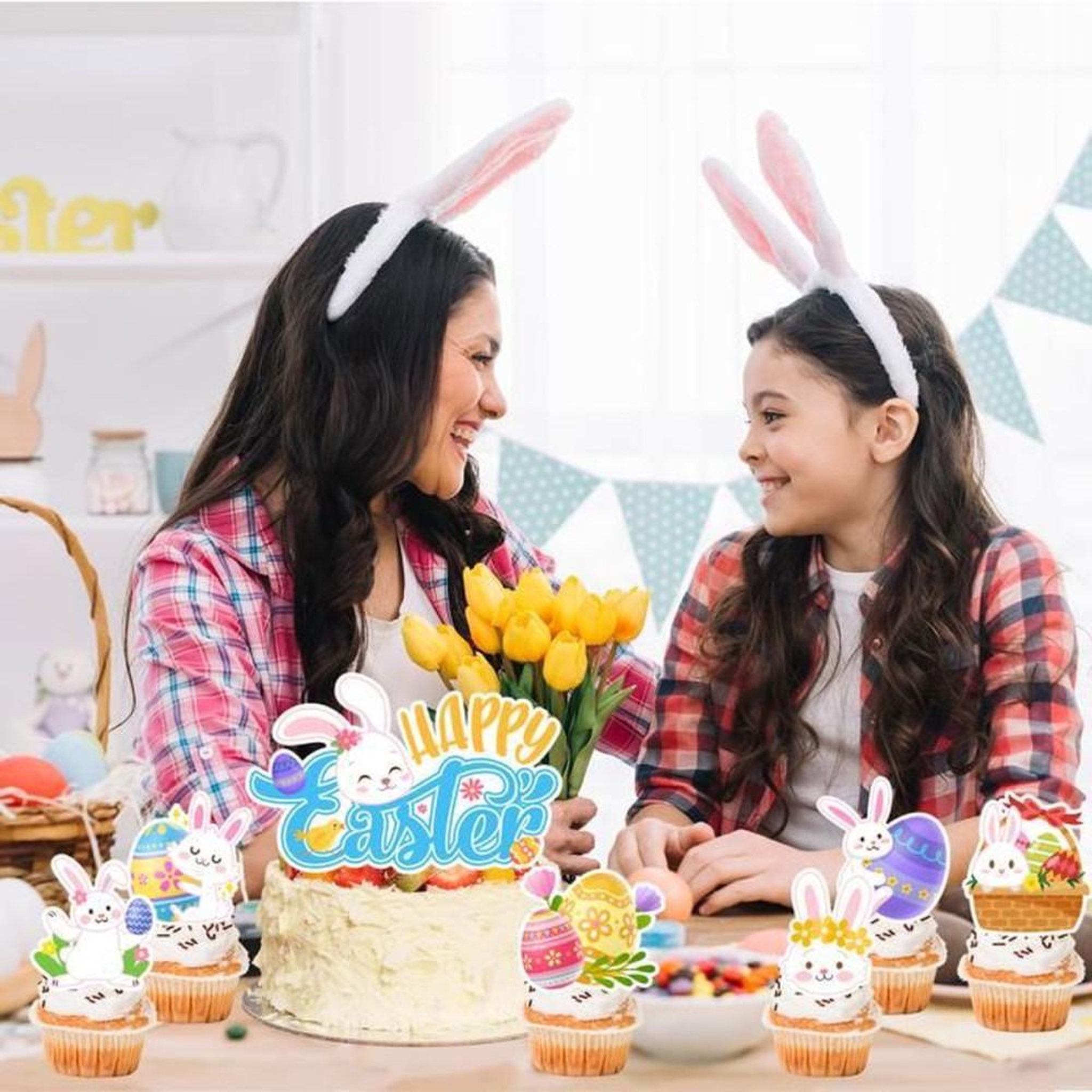 Voir la diapositive 4 : Décorations pour gâteau et cupcakes Joyeuses Pâques multicolores 25 pièces