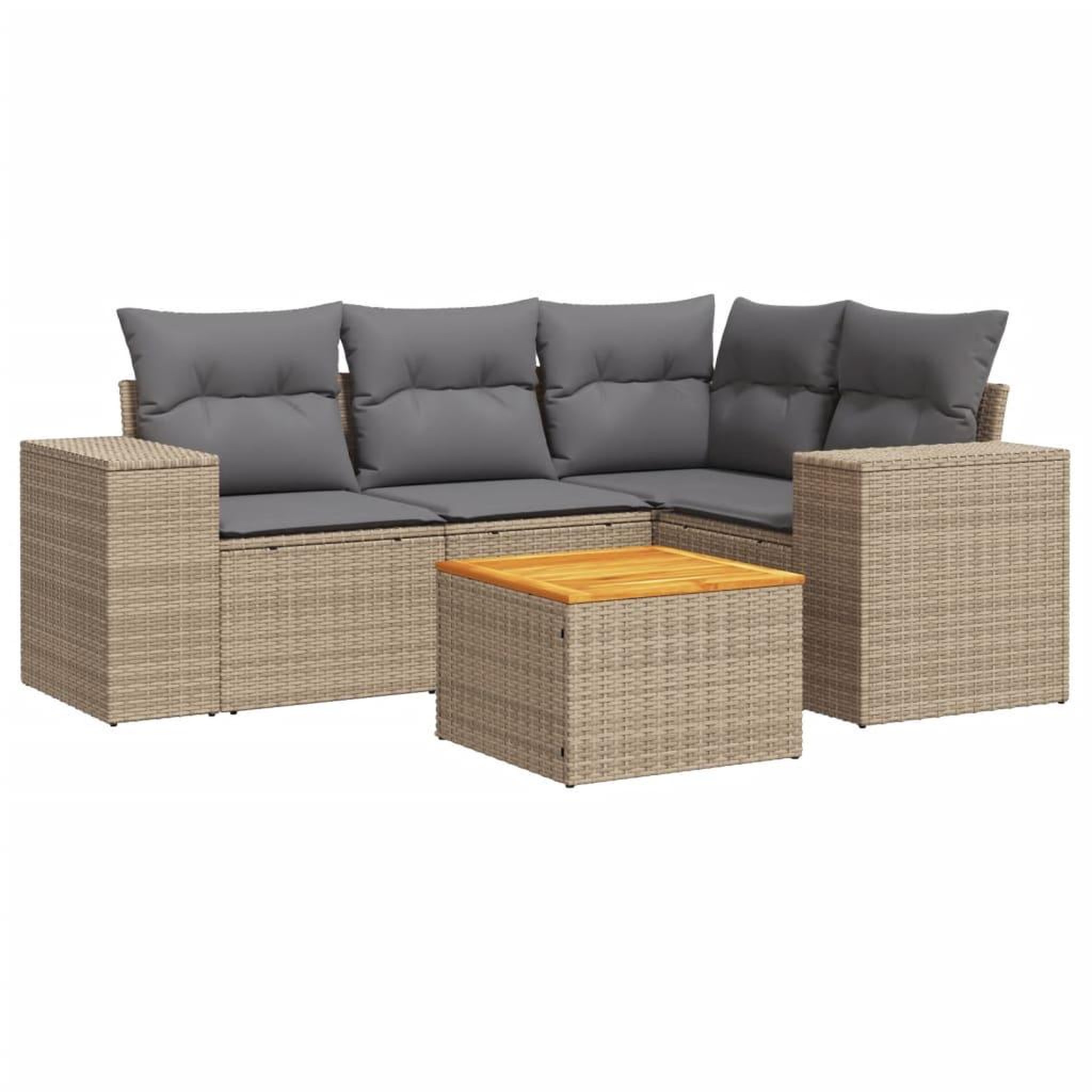 Voir la diapositive 2 : VIDAXL Salon de jardin avec coussins 5 pcs beige resine tressee