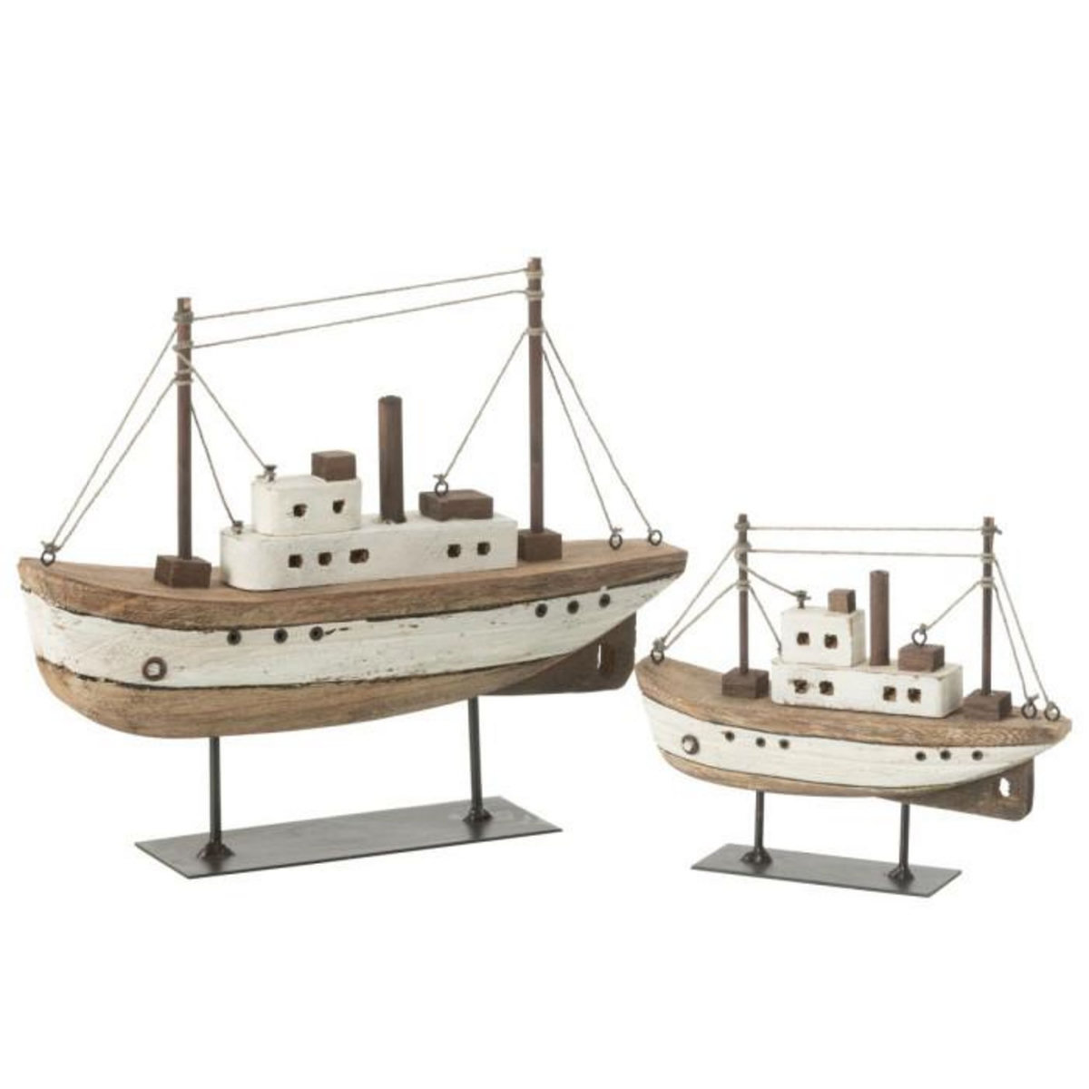 Paris Prix Bateau sur Socle en Bois  Gene  18cm Naturel & Blanc