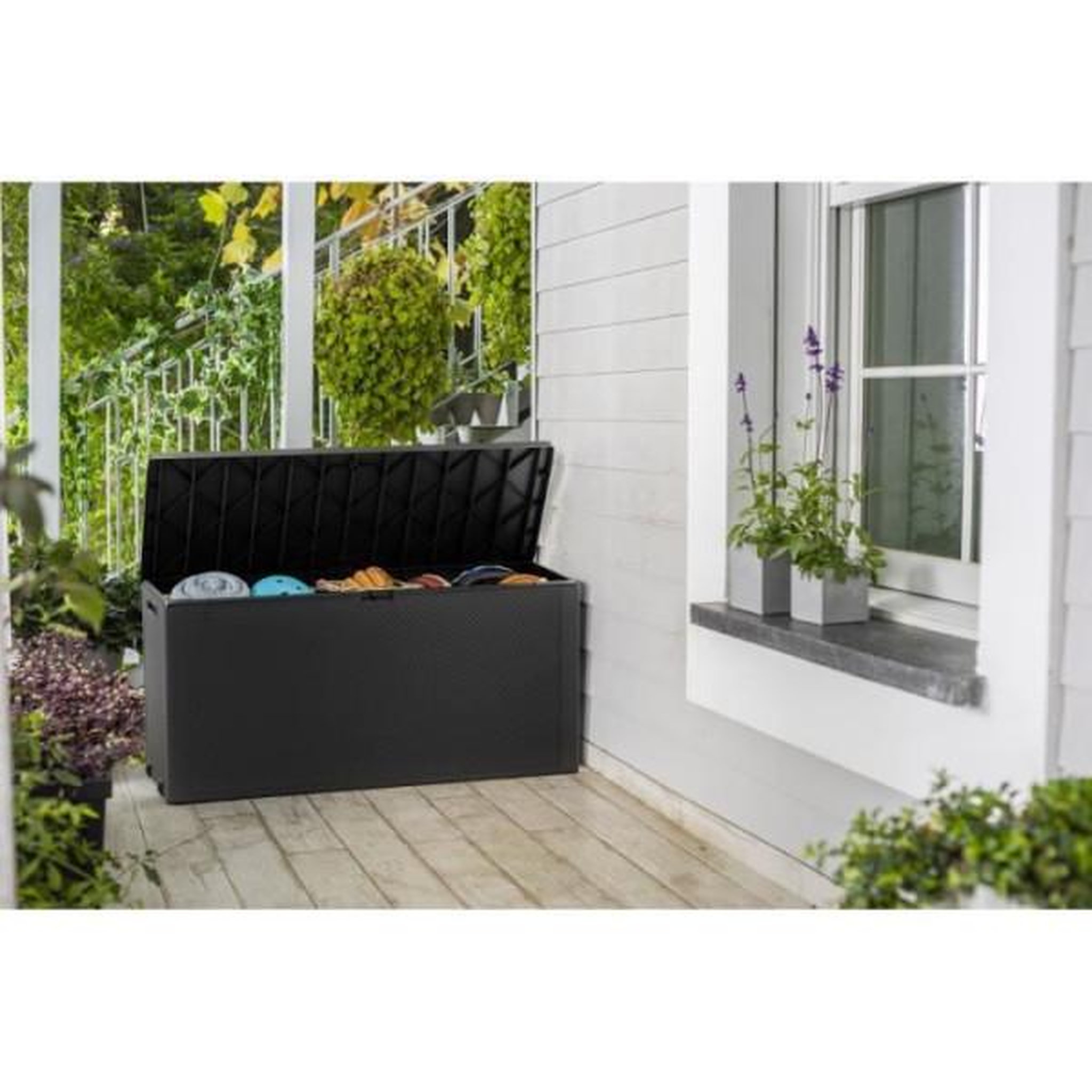 Voir la diapositive 3 : Keter Coffre de rangement KETER extérieur en résine 270 litres Gris - Malle de jardin Emily