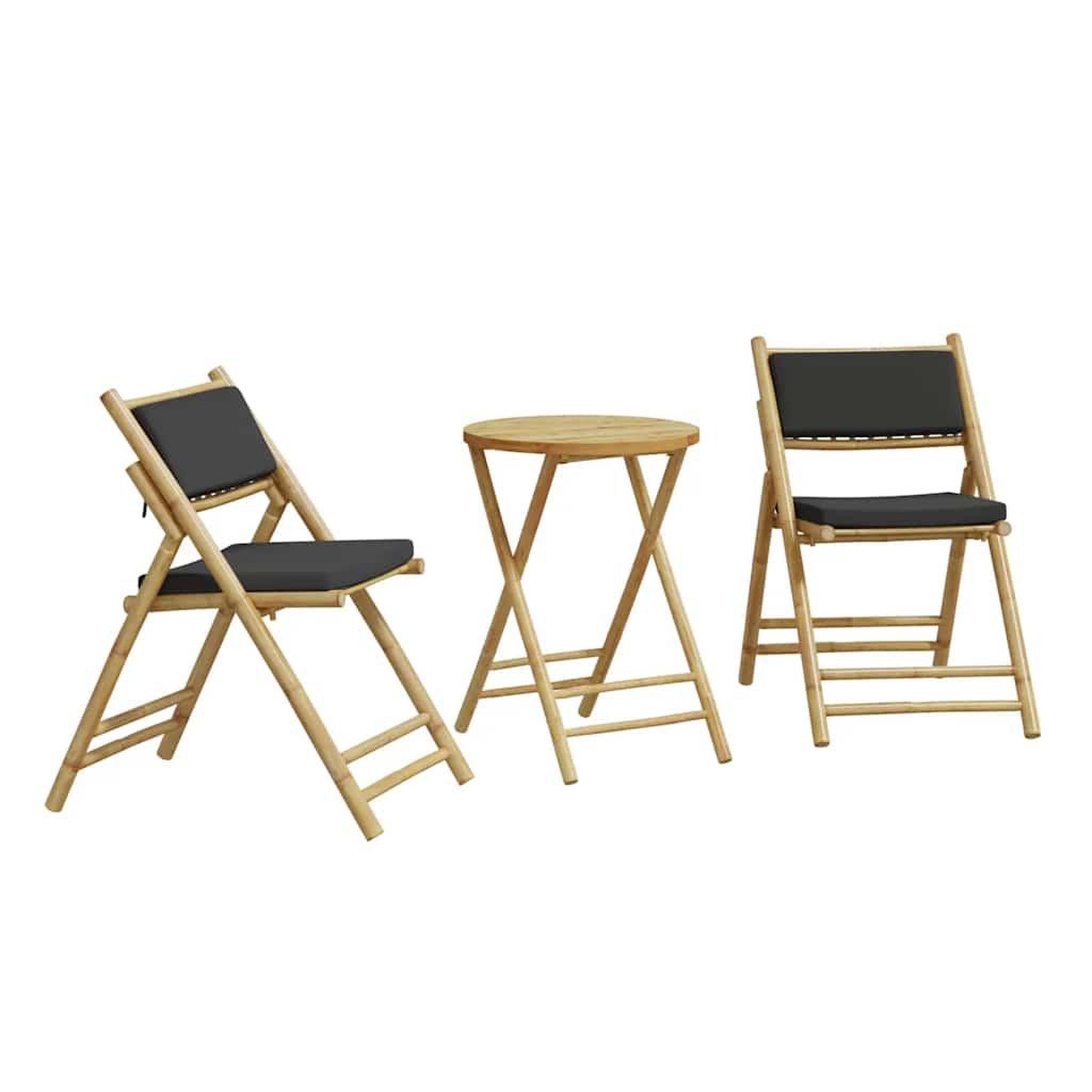 Voir la diapositive 2 : VIDAXL Ensemble de bistro pliante 3 pcs et coussins gris fonce bambou