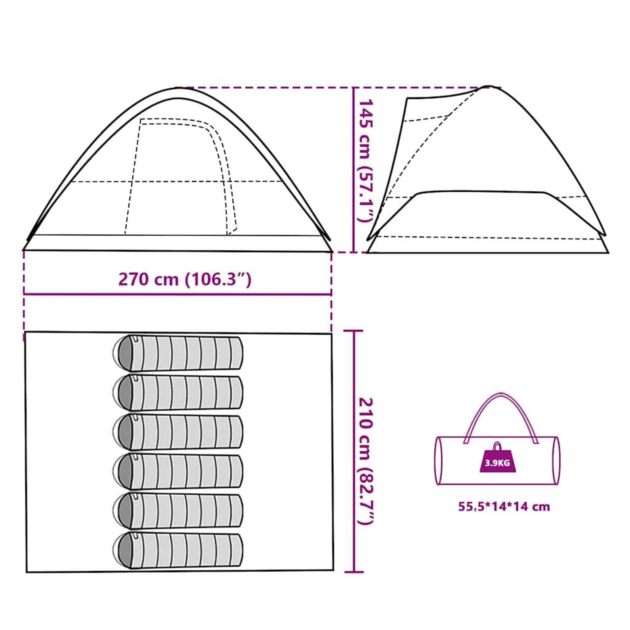 Voir la diapositive 6 : VIDAXL Tente familiale a dome 6 personnes orange impermeable
