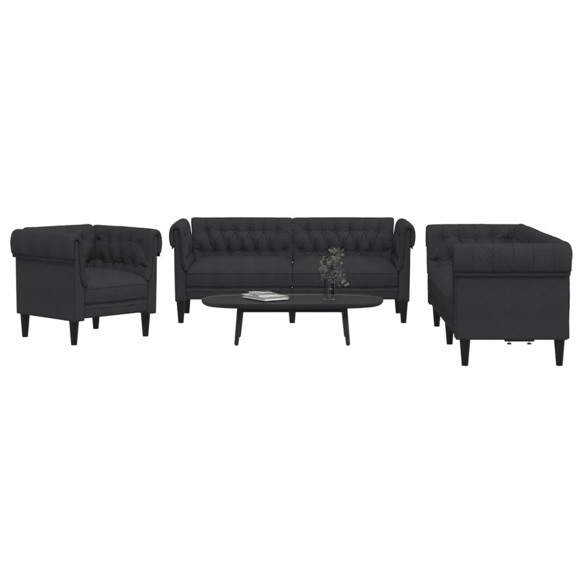 VIDAXL Ensemble de canapes 3 pcs noir tissu