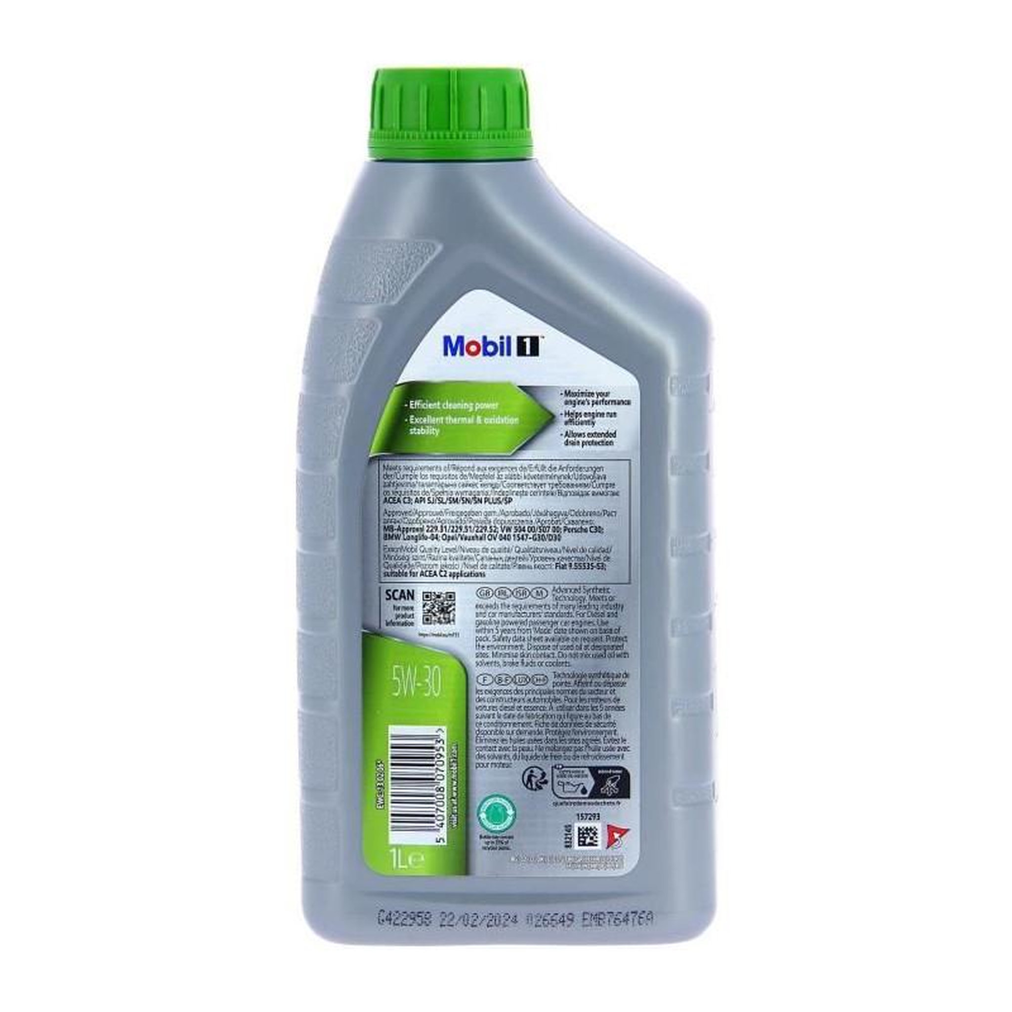 Voir la diapositive 3 : MOBIL Bidon huile de moteur - MOBIL1 - 5W30 ESP - 1 L - 4 saisons