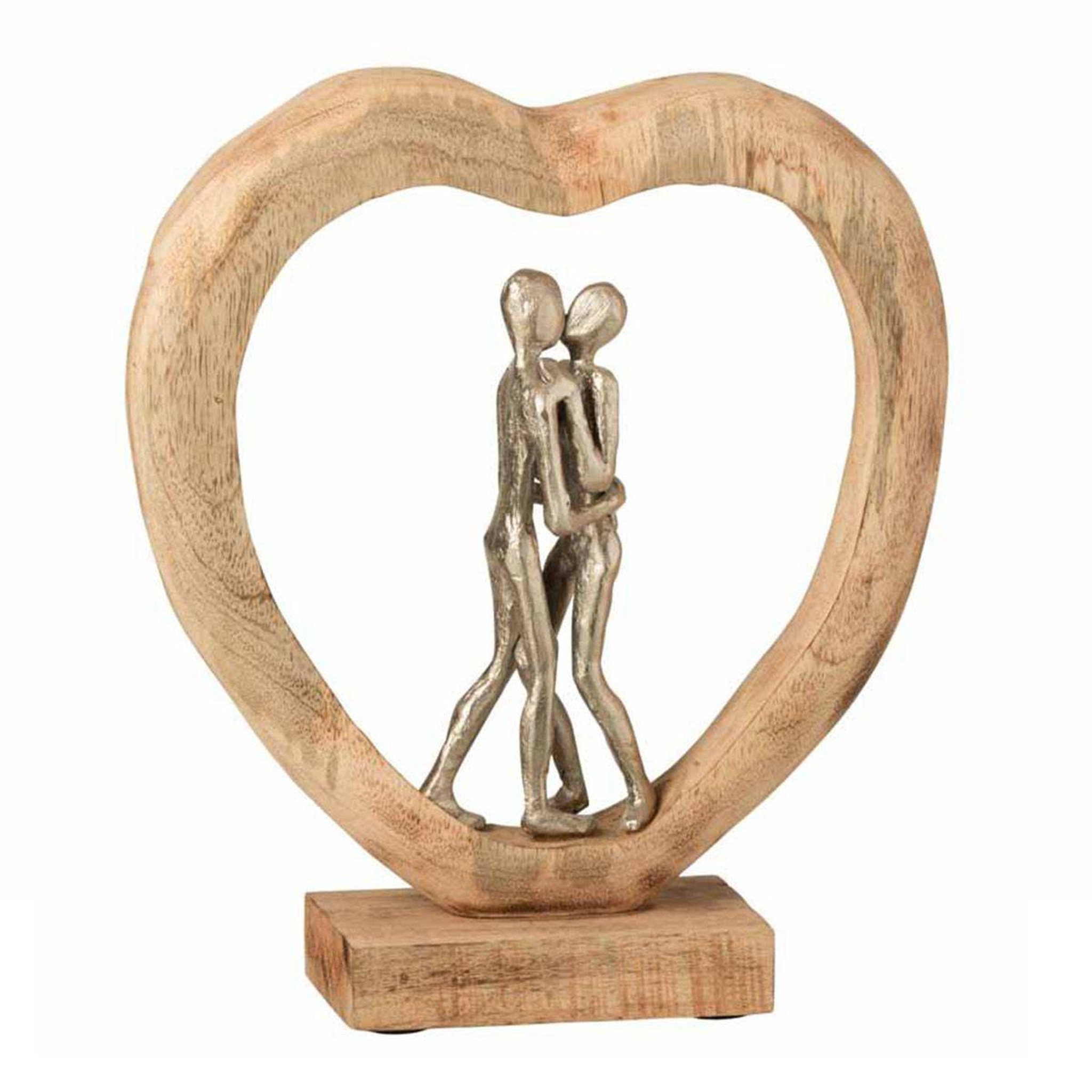 J-LINE Statue déco en bois  couple & cœur  35cm naturel