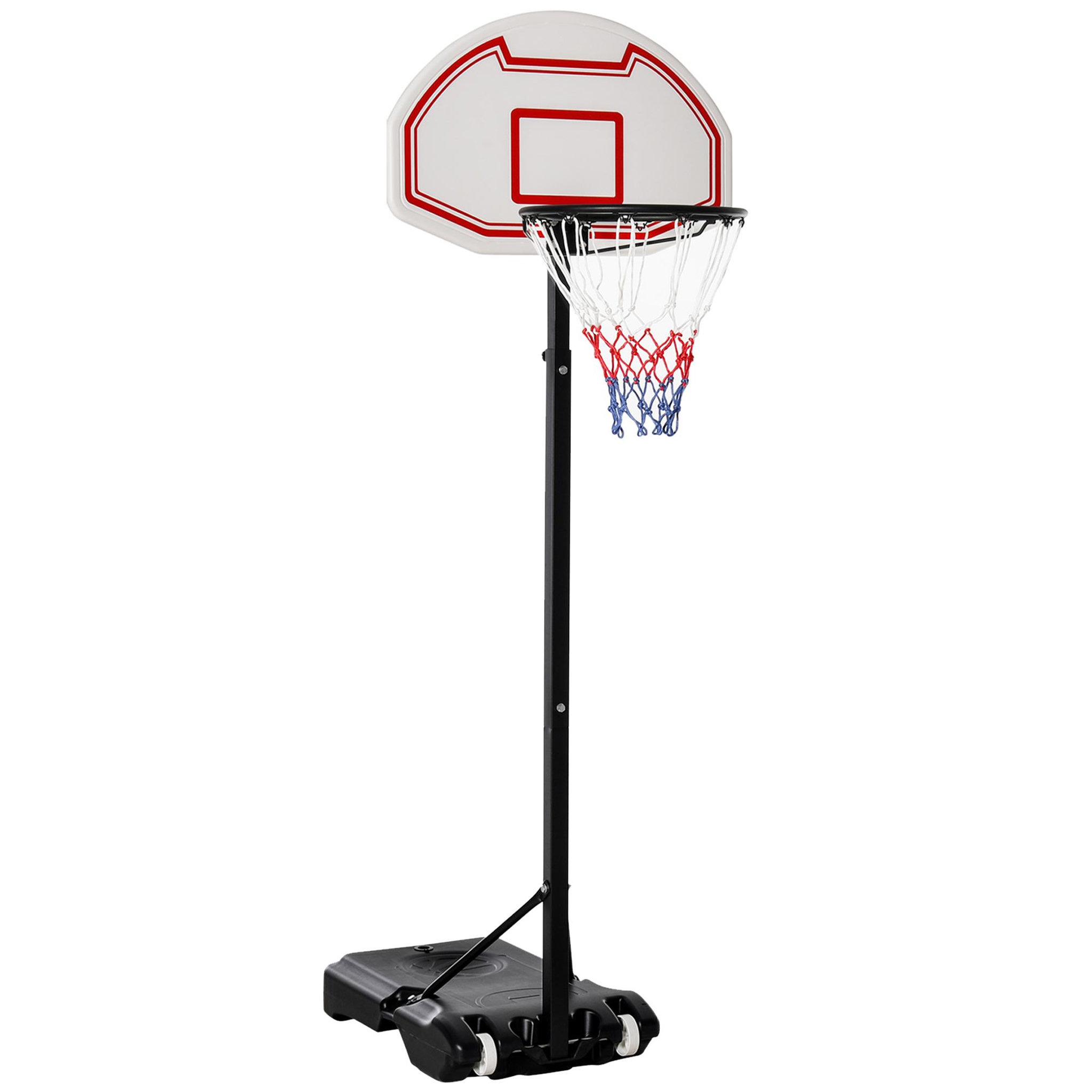 Voir la diapositive 1 : HOMCOM Panier de Basket-Ball sur pied avec poteau panneau, base de lestage sur roulettes hauteur réglable 1,9 - 2,5 m noir blanc