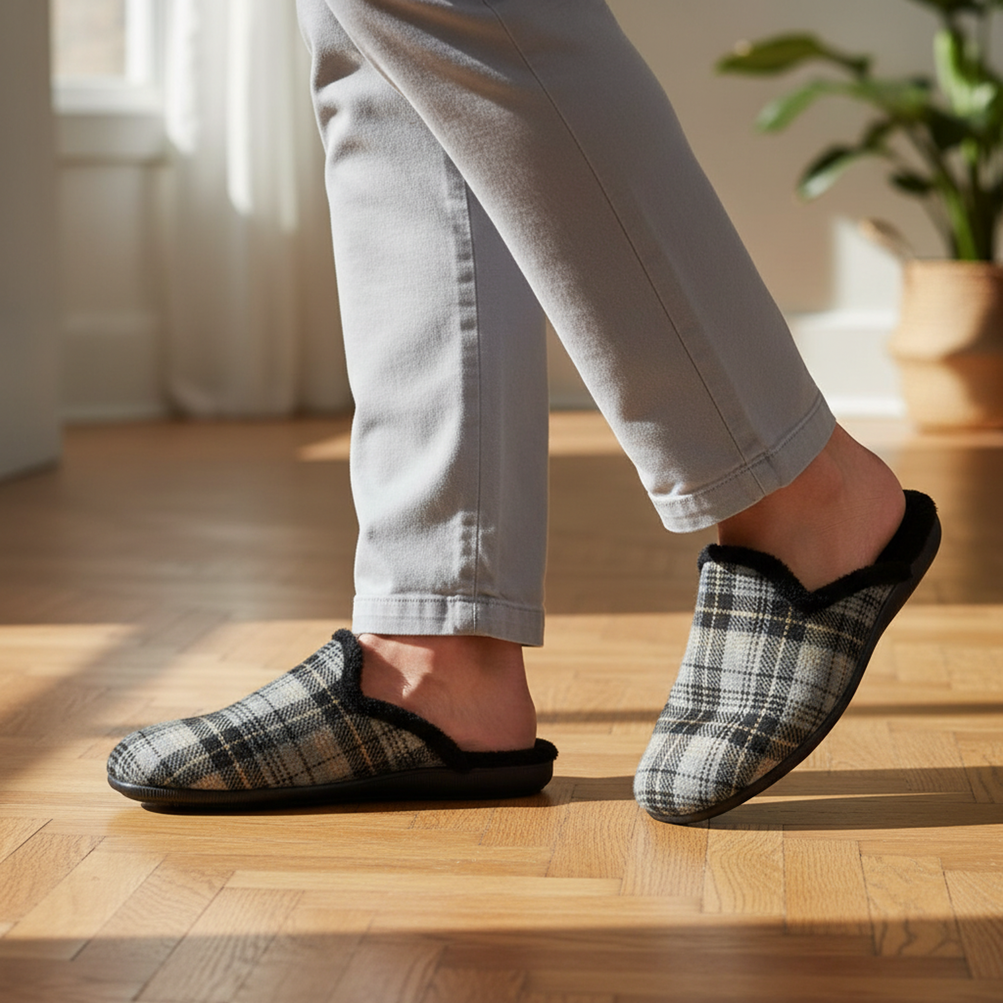 Voir la diapositive 2 : OZABI Ozabi pantoufles mules homme fabriquées en espagne, tige jacquard écossais