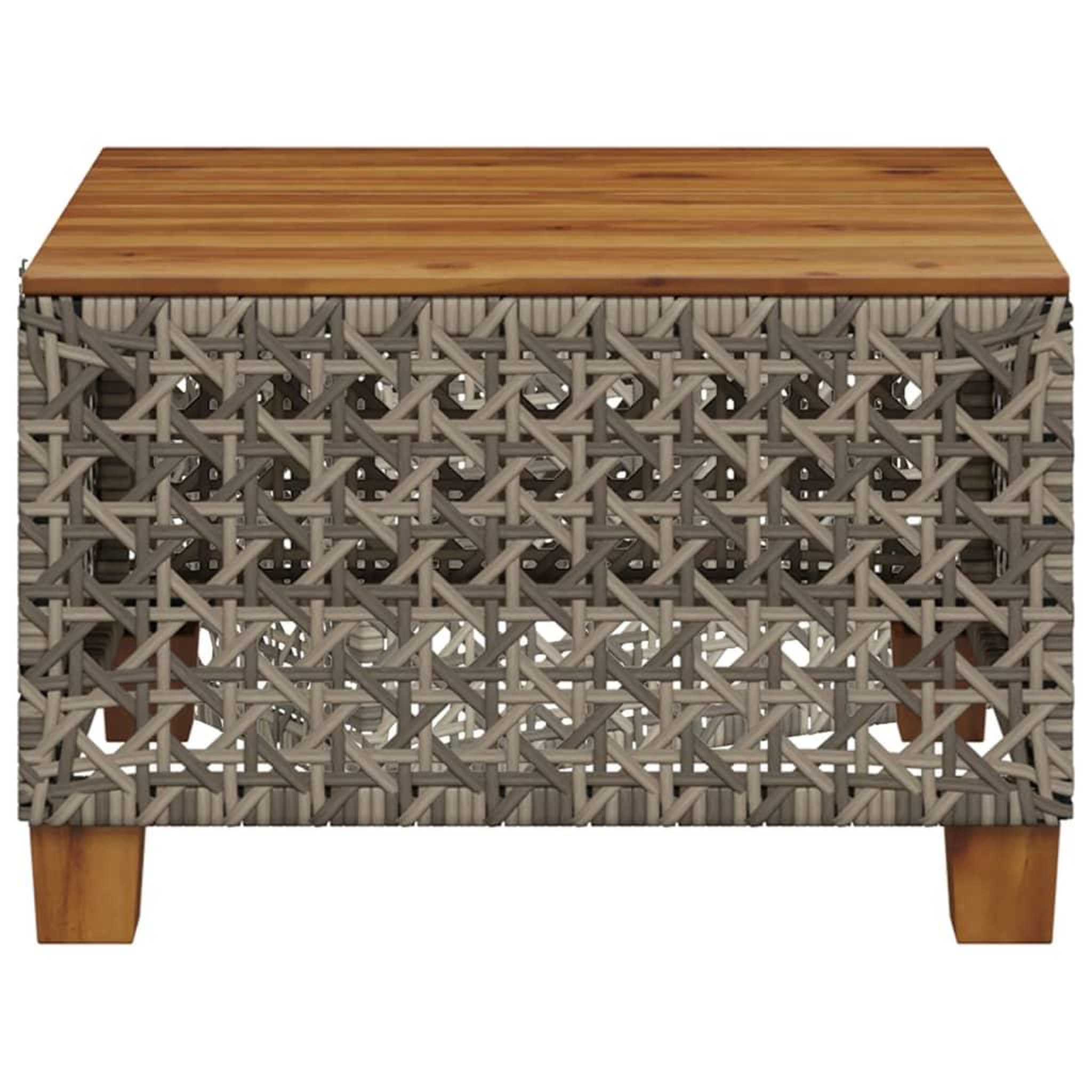 Voir la diapositive 4 : VIDAXL Table de jardin gris 55x55x36 cm resine tressee et bois acacia