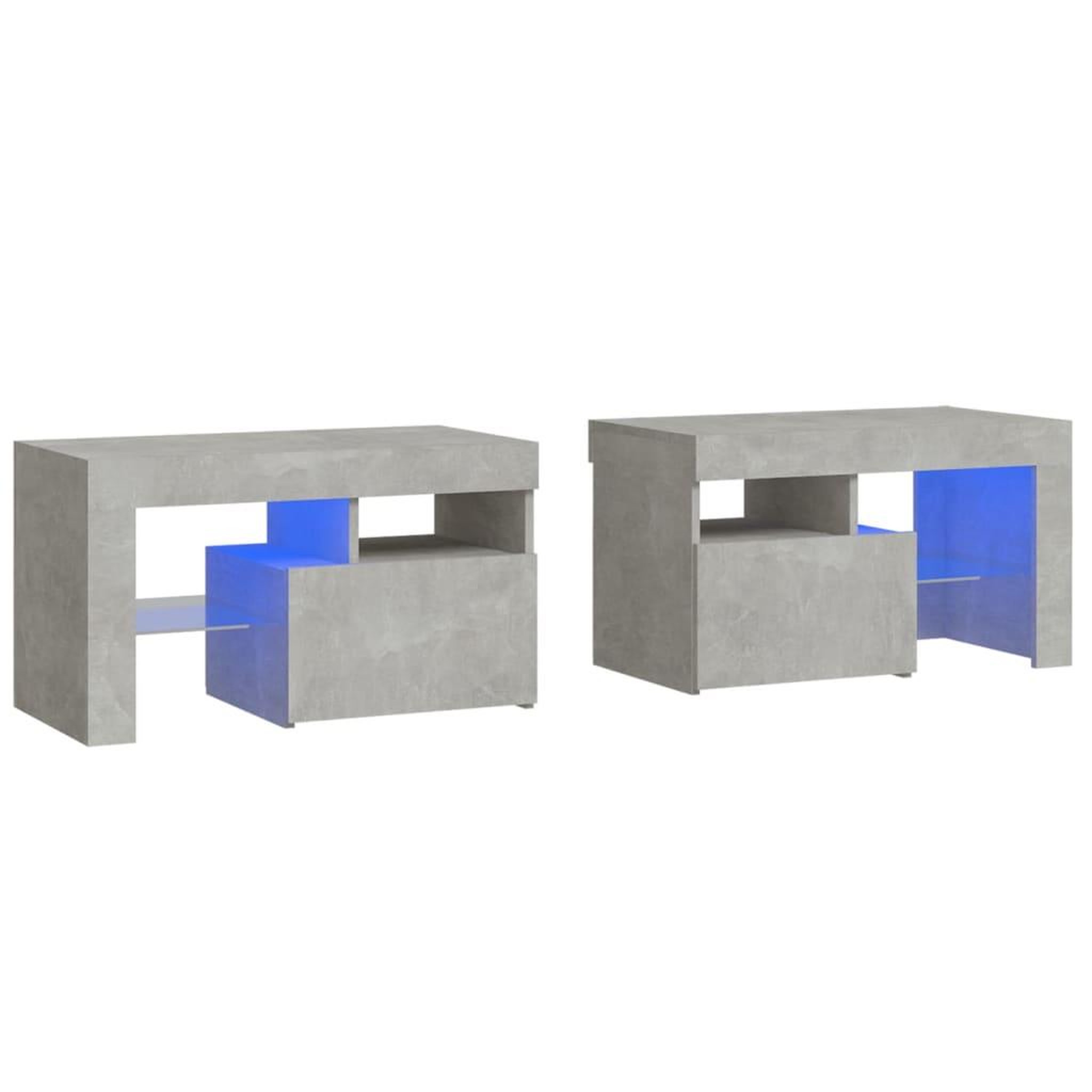 Voir la diapositive 2 : VIDAXL Tables de chevet 2 pcs et lumieres LED Gris beton 70x36,5x40 cm