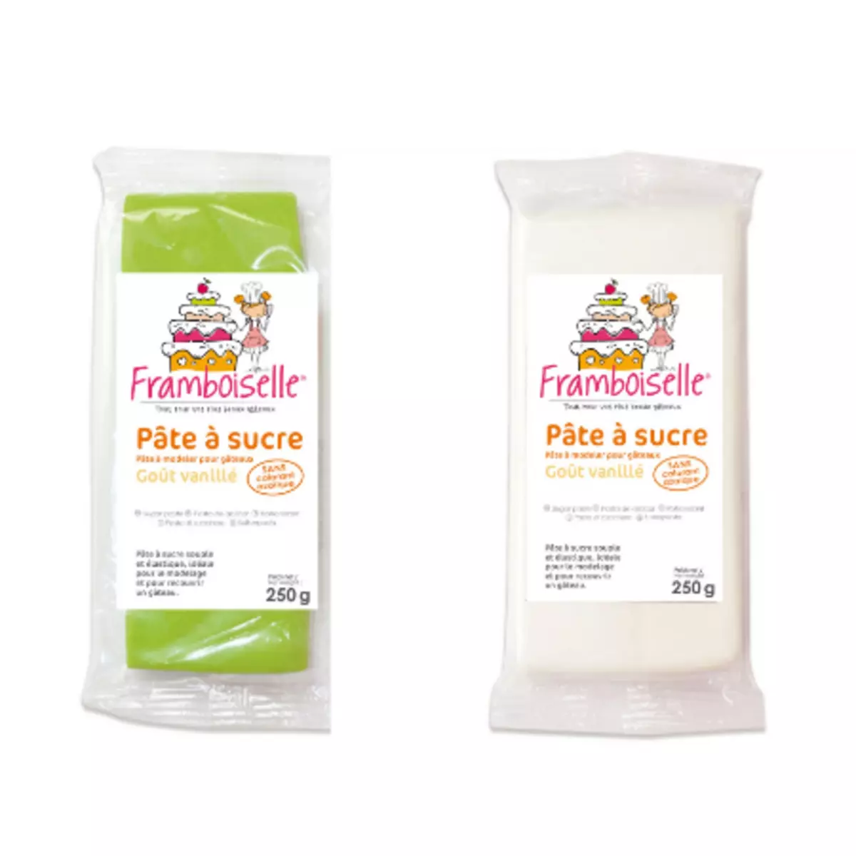 Lot Pâte à sucre Blanc + Vert prairie - 500g