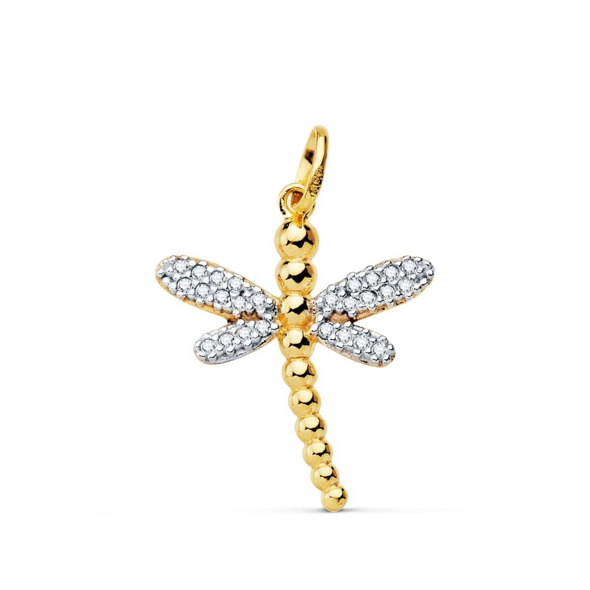 L'ATELIER D'AZUR Pendentif Or 18 Carats 750 Bicolore Jaune et Blanc - Motif Libellule - Chaine Offerte