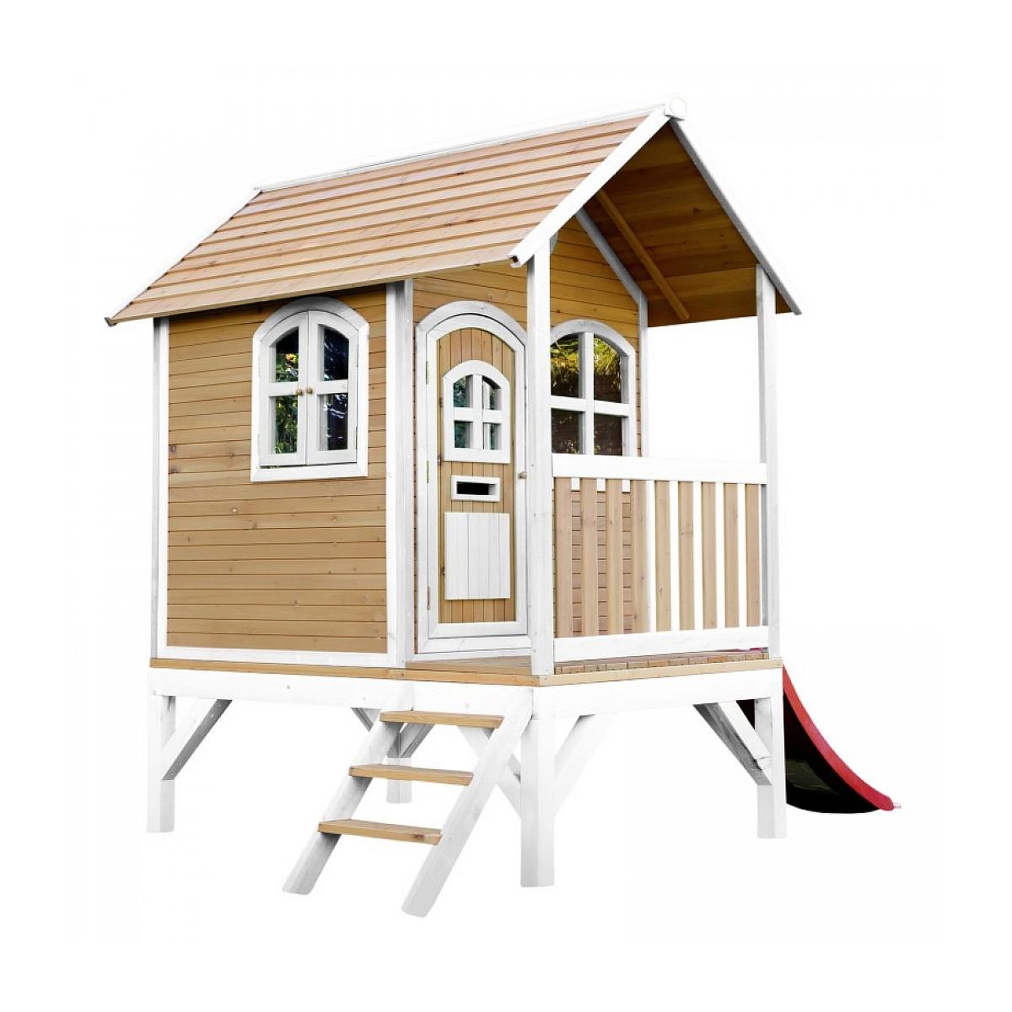 Voir la diapositive 2 : Axi House AXI Cabane enfant TOM Brun Blanc avec toboggan Rouge