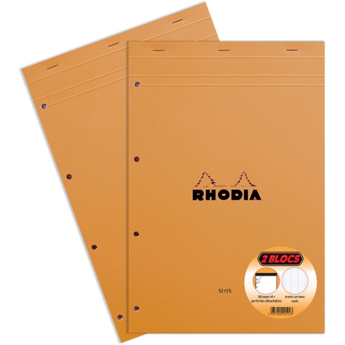 RHODIA Lot de 2 blocs notes 21x31.8cm 160 pages grands carreaux Seyes  orange pas cher 