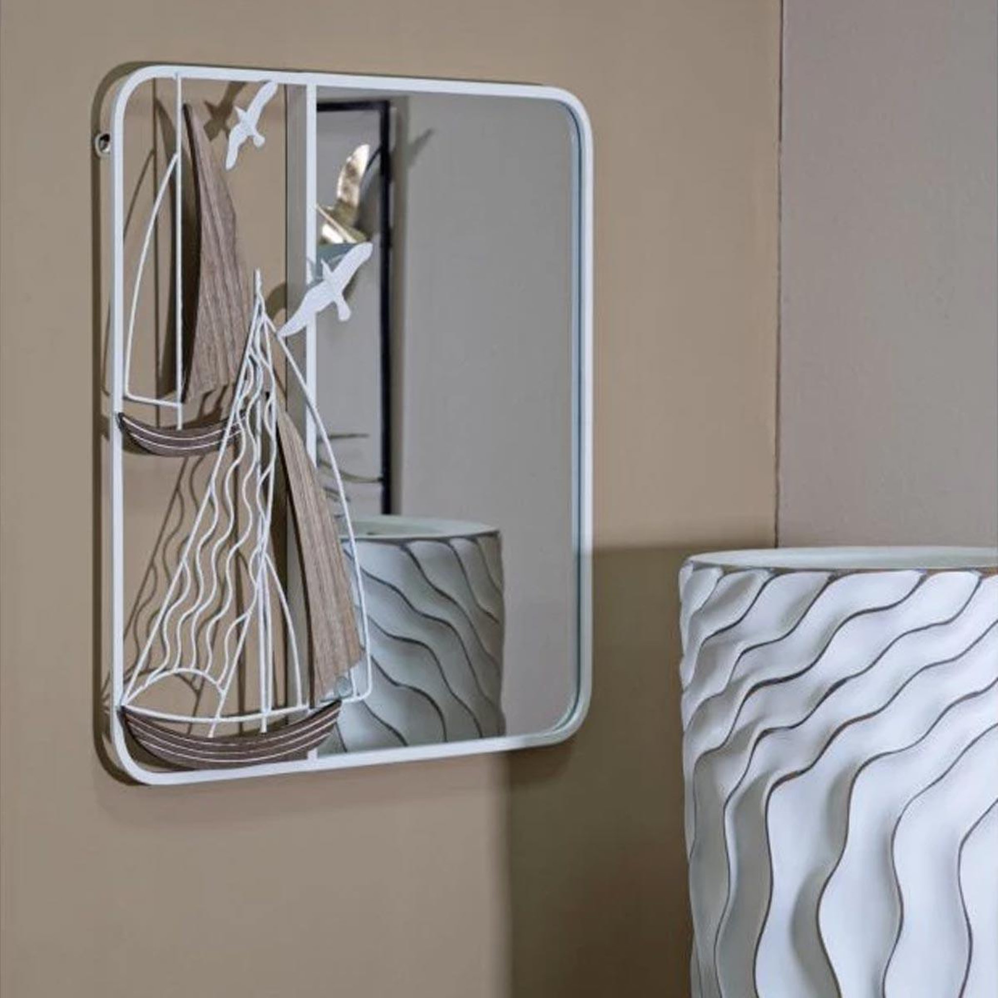 Voir la diapositive 5 : Paris Prix Miroir mural design  adriatic  60cm blanc & naturel
