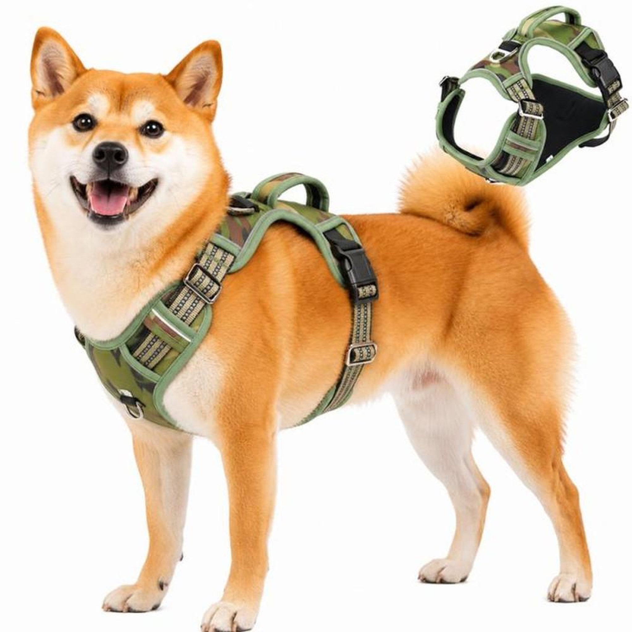 Harnais anti-traction pour chien taille M avec poignée de contrôle et anneaux avant/arrière, éléments réfléchissants