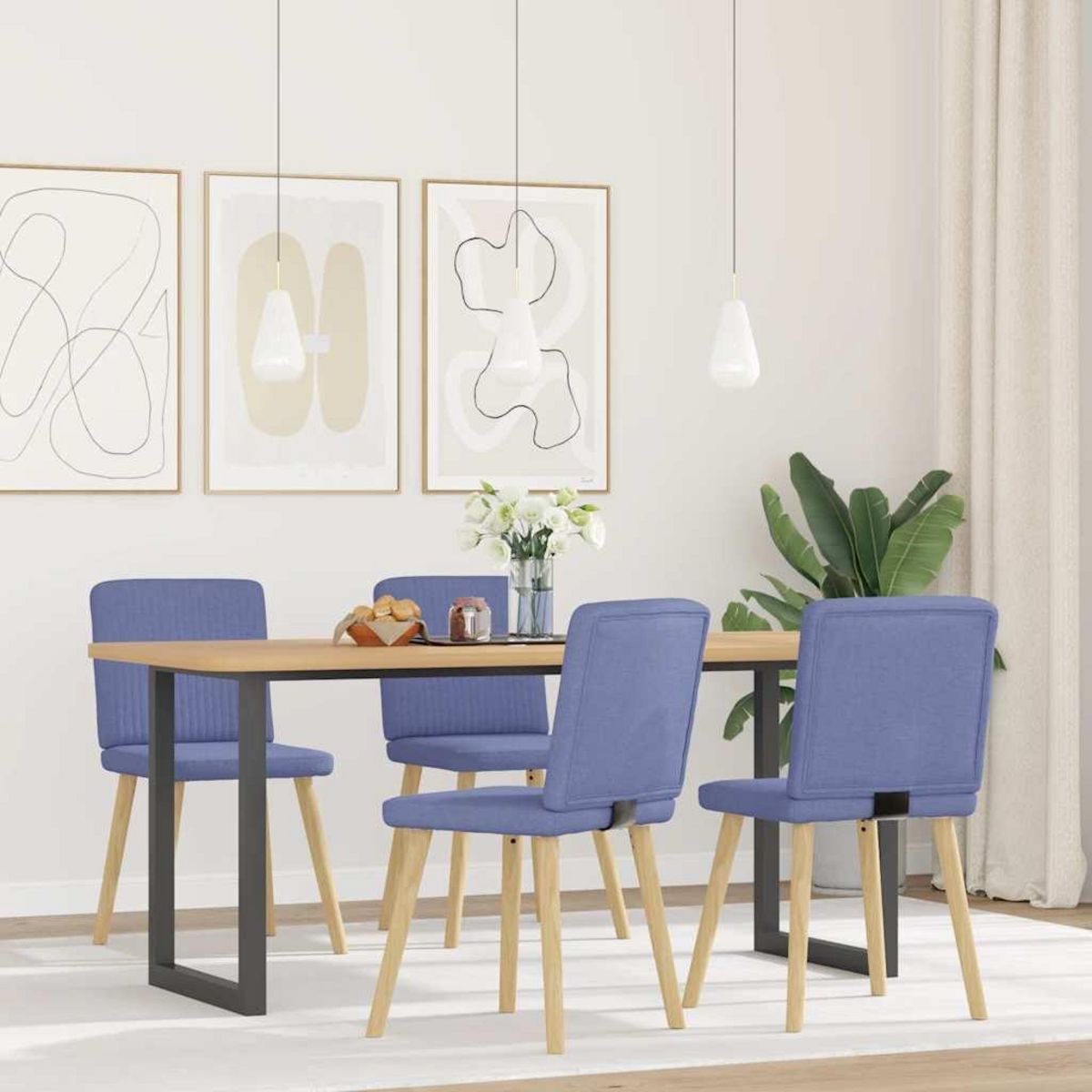 VIDAXL Chaises a manger lot de 4 bleu jean tissu