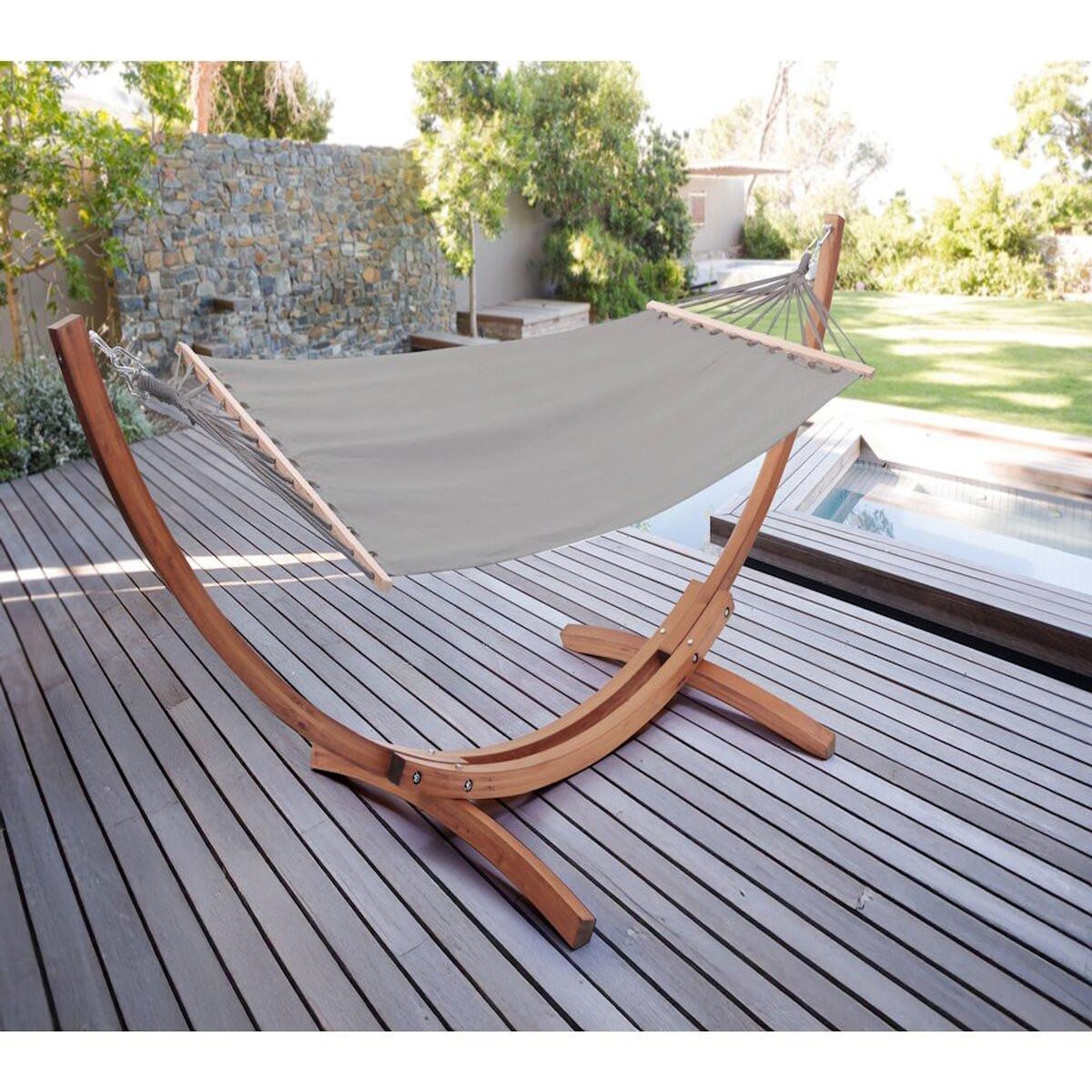 Habitat et Jardin Hamac bois avec toile en coton  Dallas  - 3 m - Gris