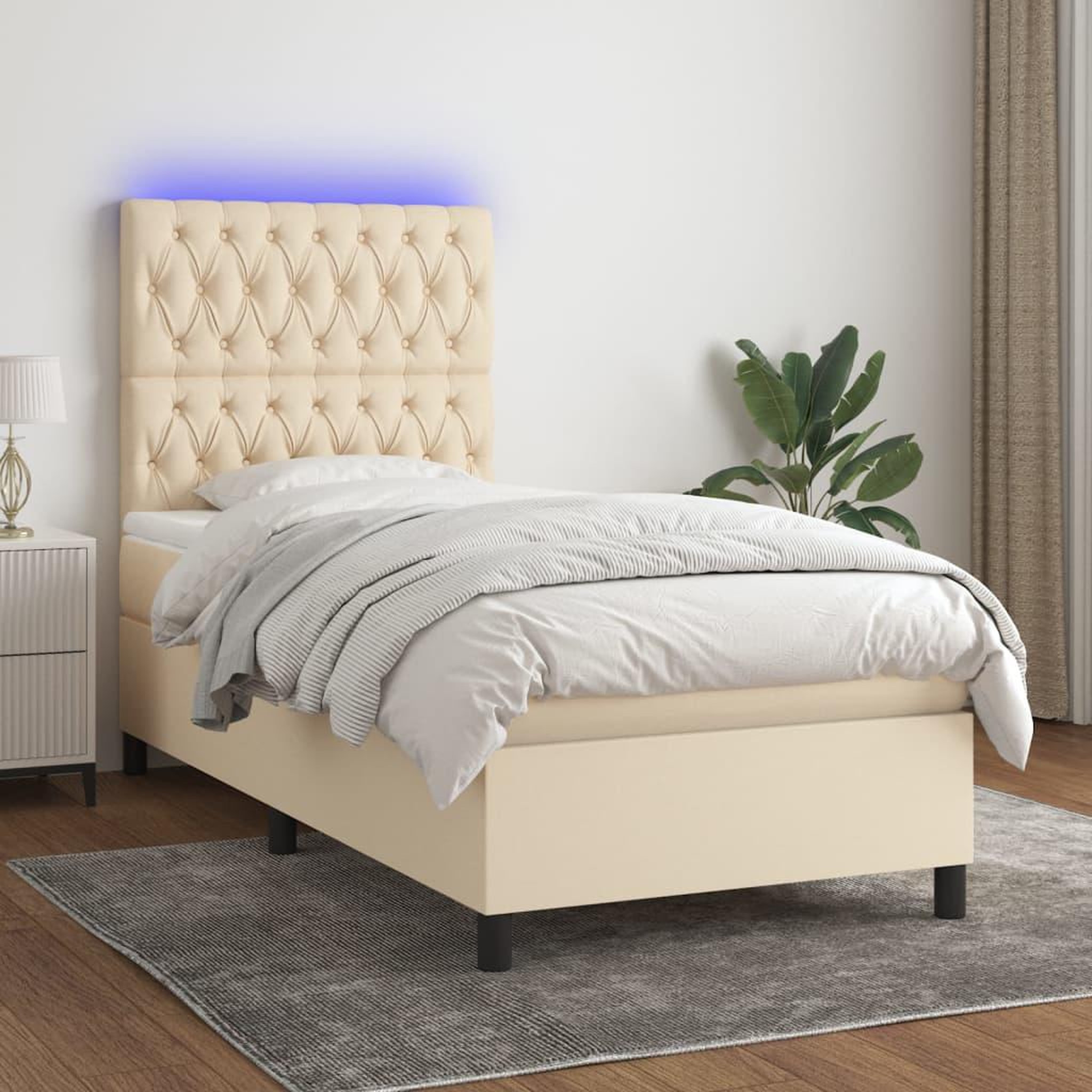 Voir la diapositive 1 : VIDAXL Sommier a lattes de lit et matelas et LED Creme 80x200 cm Tissu