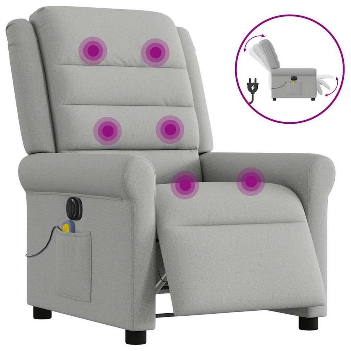 VIDAXL Fauteuil de massage inclinable electrique gris nuage tissu