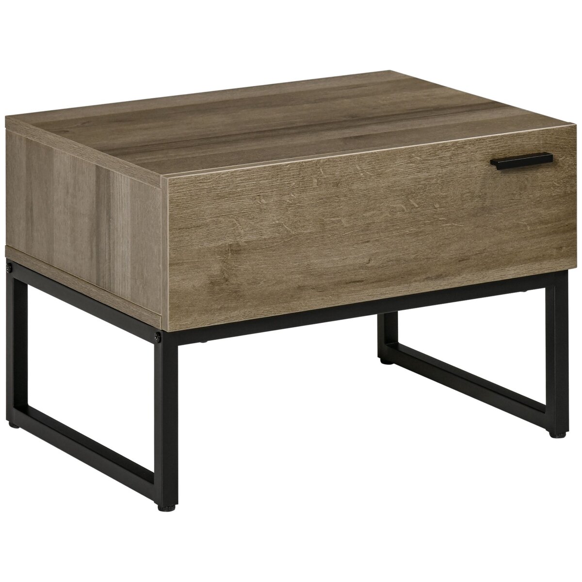 HOMCOM Table de chevet table de nuit style industriel tiroir coulissant piètement acier noir panneaux particules aspect bois brun gris