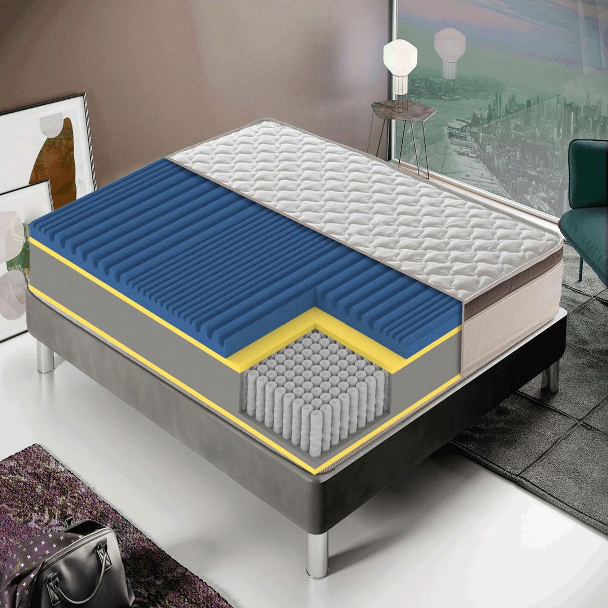 ILOVESLEEP Matelas Ressorts Ensachés FRANCIACORTA - Accueil Mémoire De Forme - Epaisseur 27 Cm