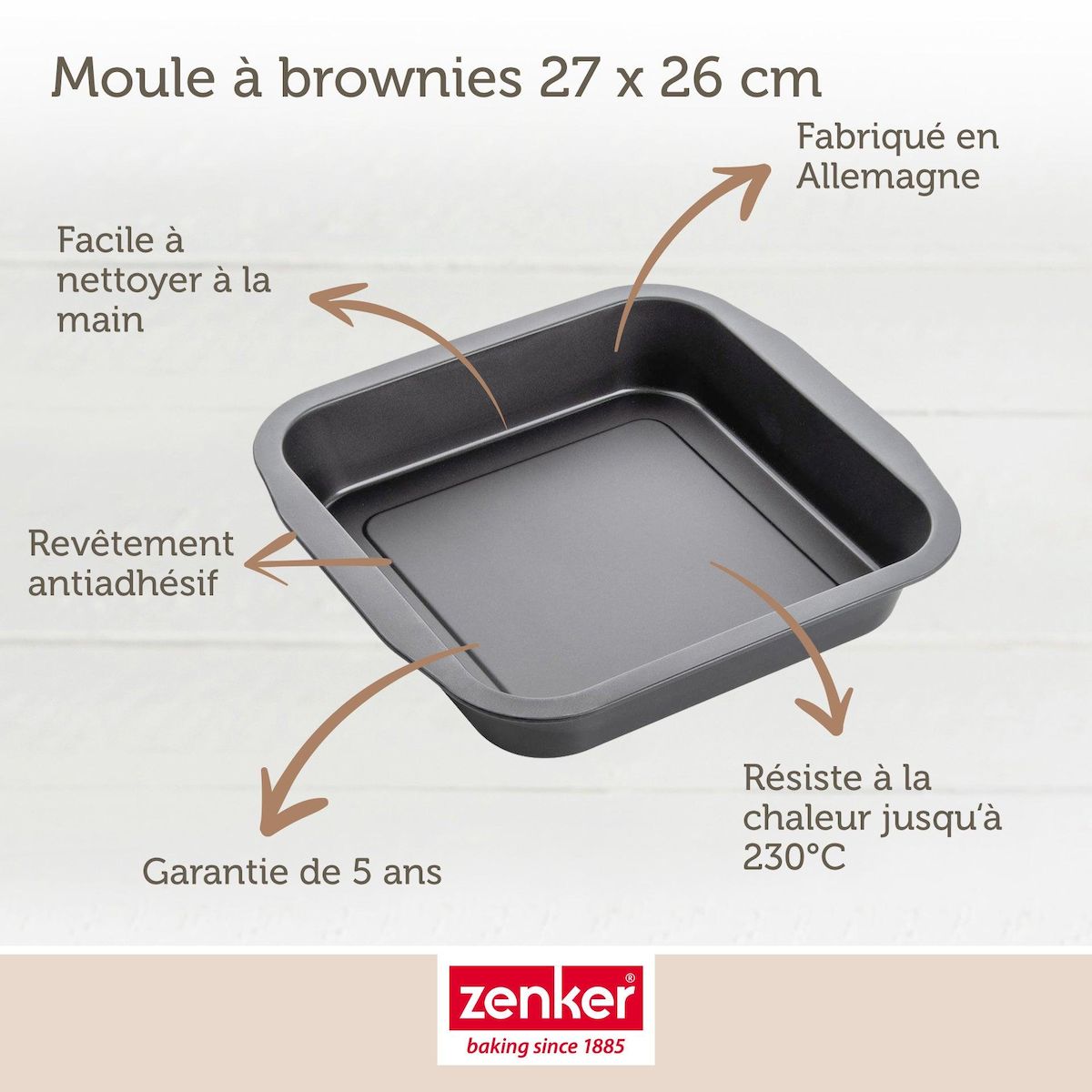 ZENKER Set pâtisserie avec moule à brownie 27 x 26 en acier, 2 bols à mixer, verre mesureur et spatule Zenker