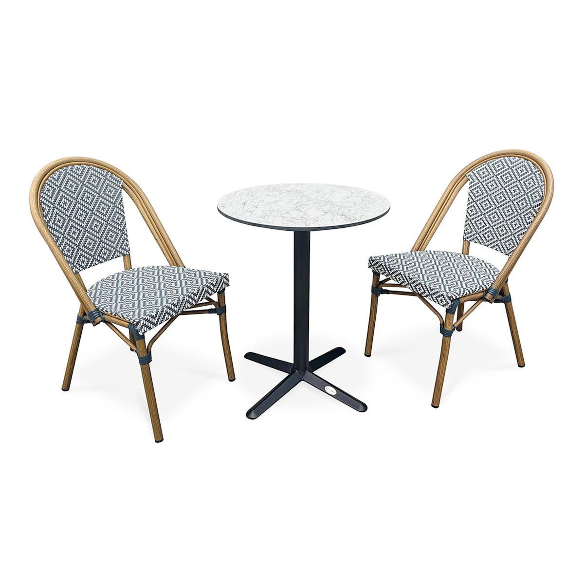 Paris Prix Ensemble Table de Jardin & 2 Chaises  Bistro  60cm Bleu