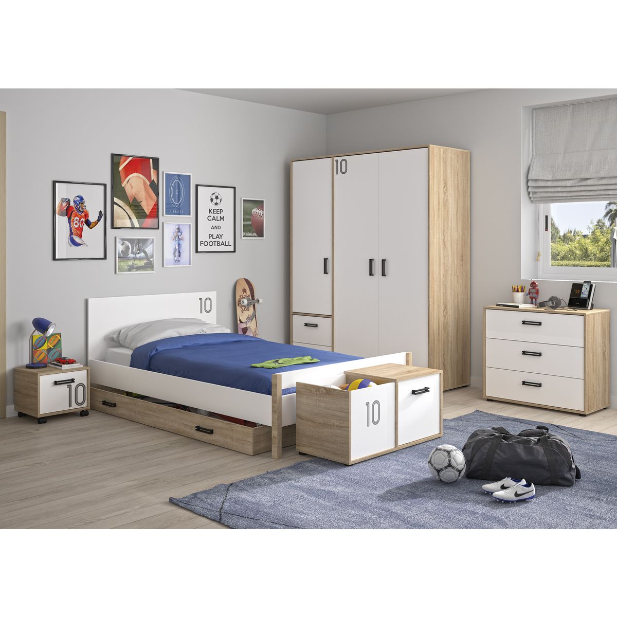 Armoire 3 portes 2 tiroirs  L155xH200xP60cm ALLAN