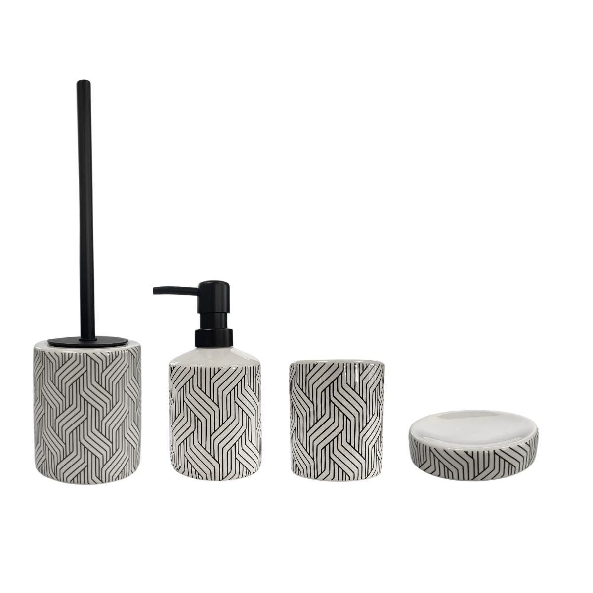 GUY LEVASSEUR Set salle de bain graphique 4 pièces céramique Noir et blanc