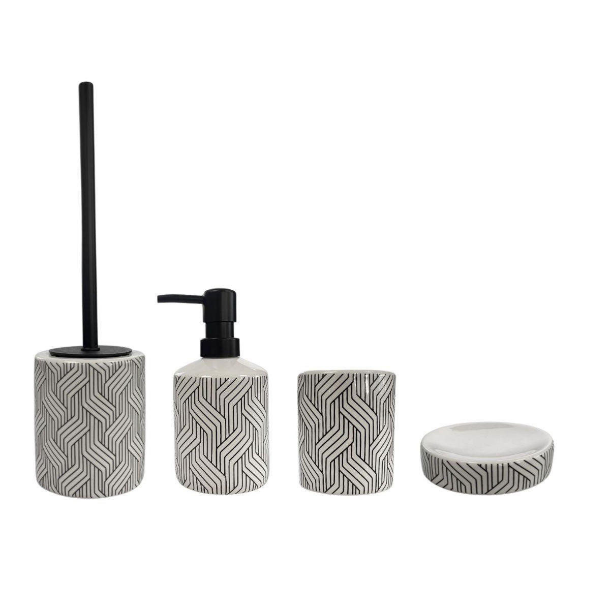 GUY LEVASSEUR Set salle de bain graphique 4 pièces céramique Noir et blanc