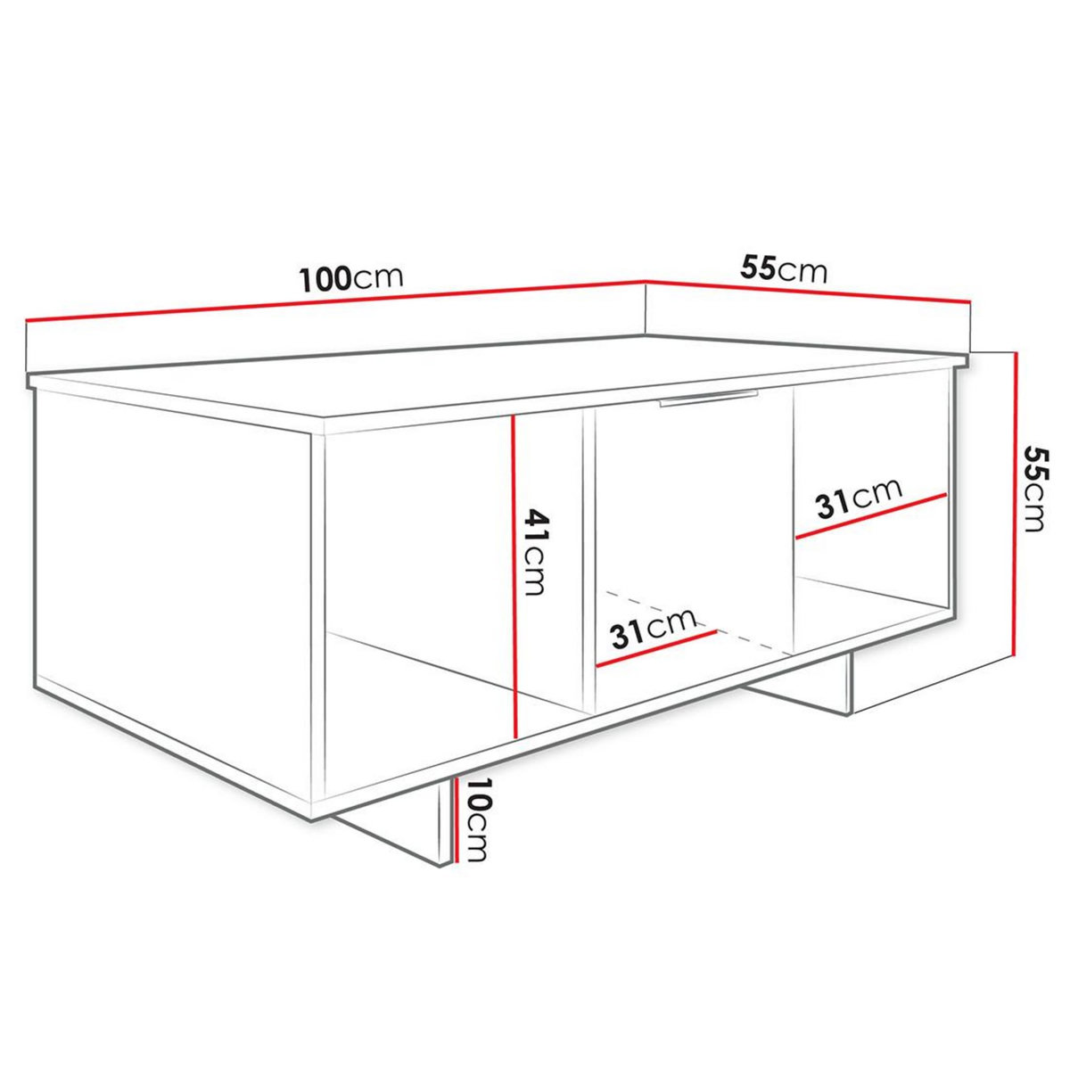 BEST MOBILIER Canterbury - table basse - beige - 2 niches et 2 portes - 100 cm