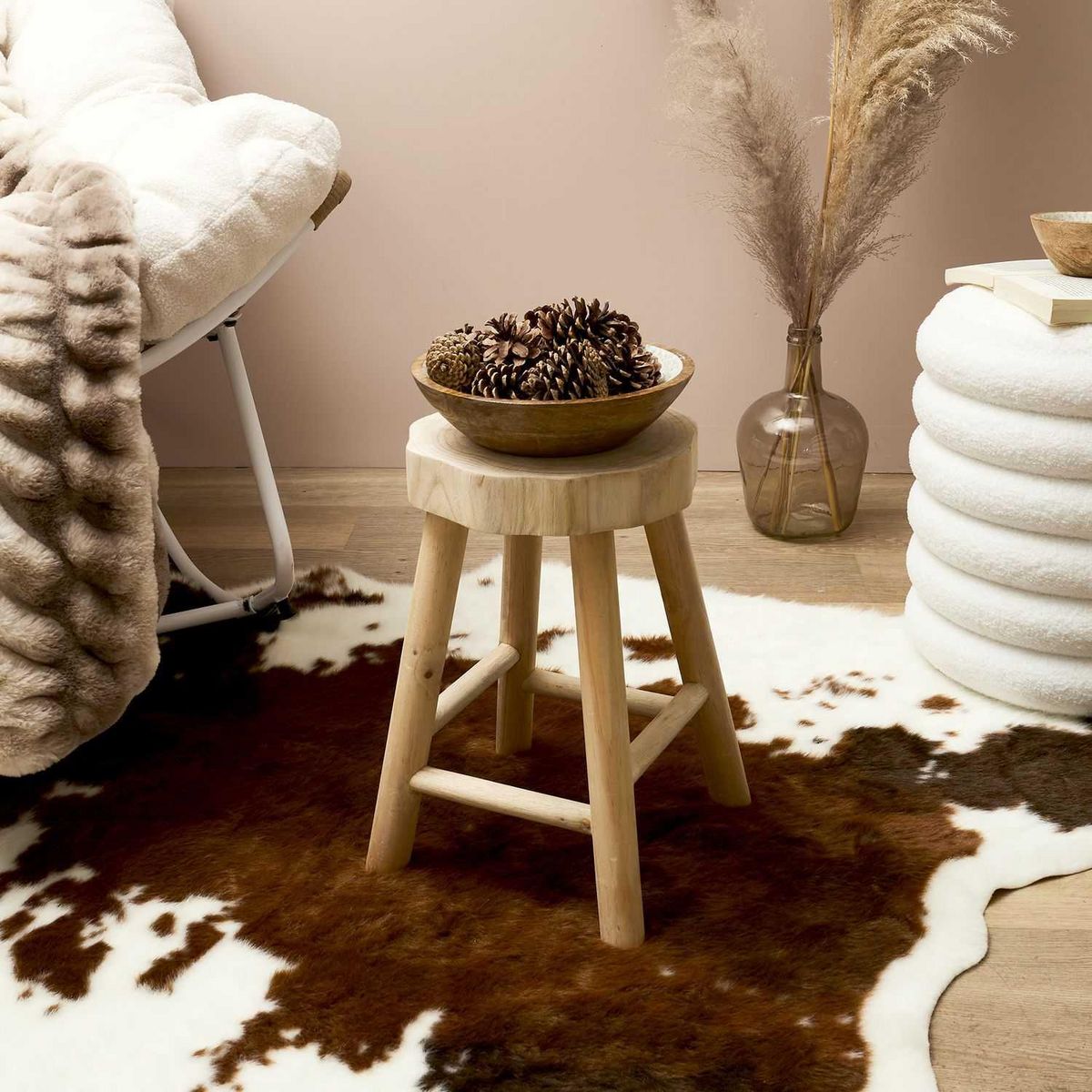 TOILINUX Lot de 2 Tabourets Harald en Paulownia h.40 cm - Beige