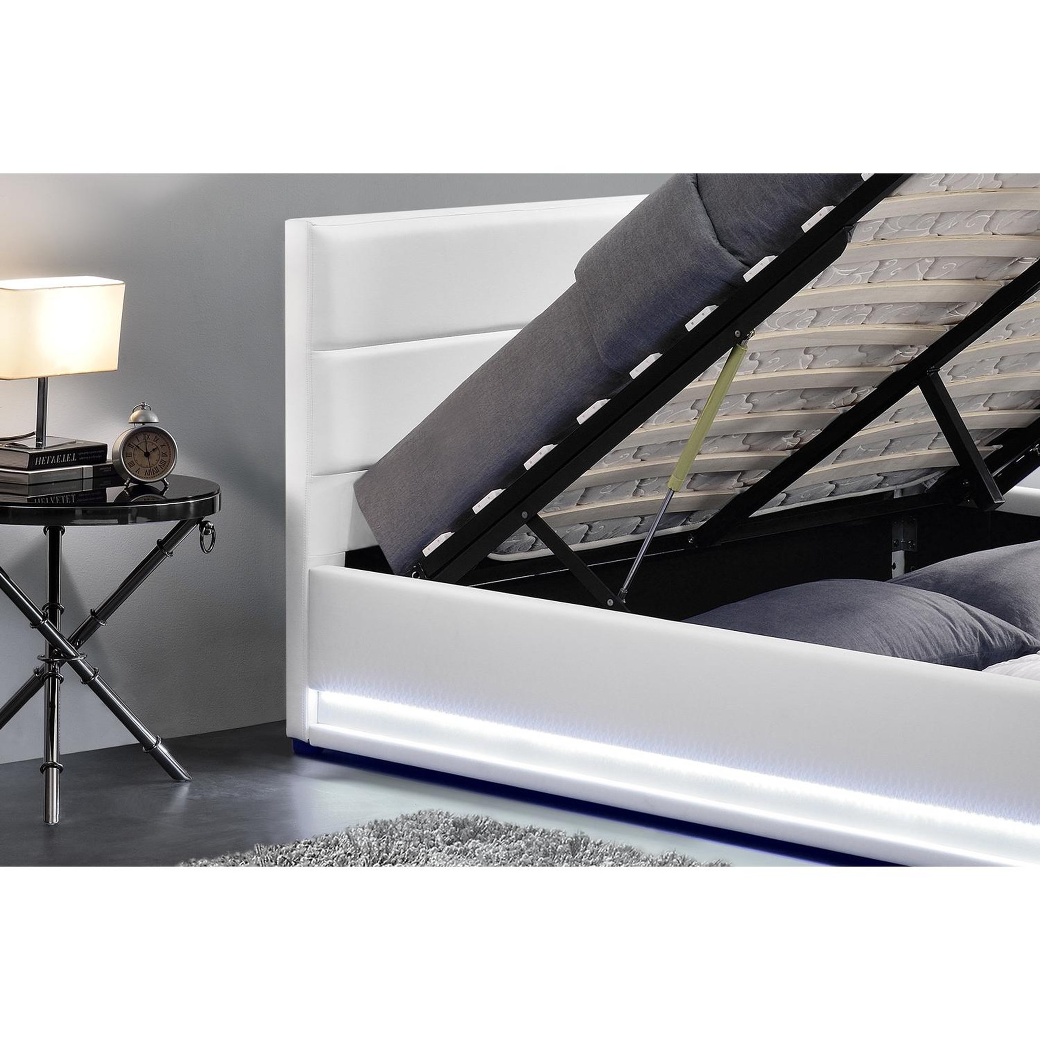 Voir la diapositive 5 : CONCEPT USINE Lit coffre avec led 160 x 200 cm blanc NEWYORK