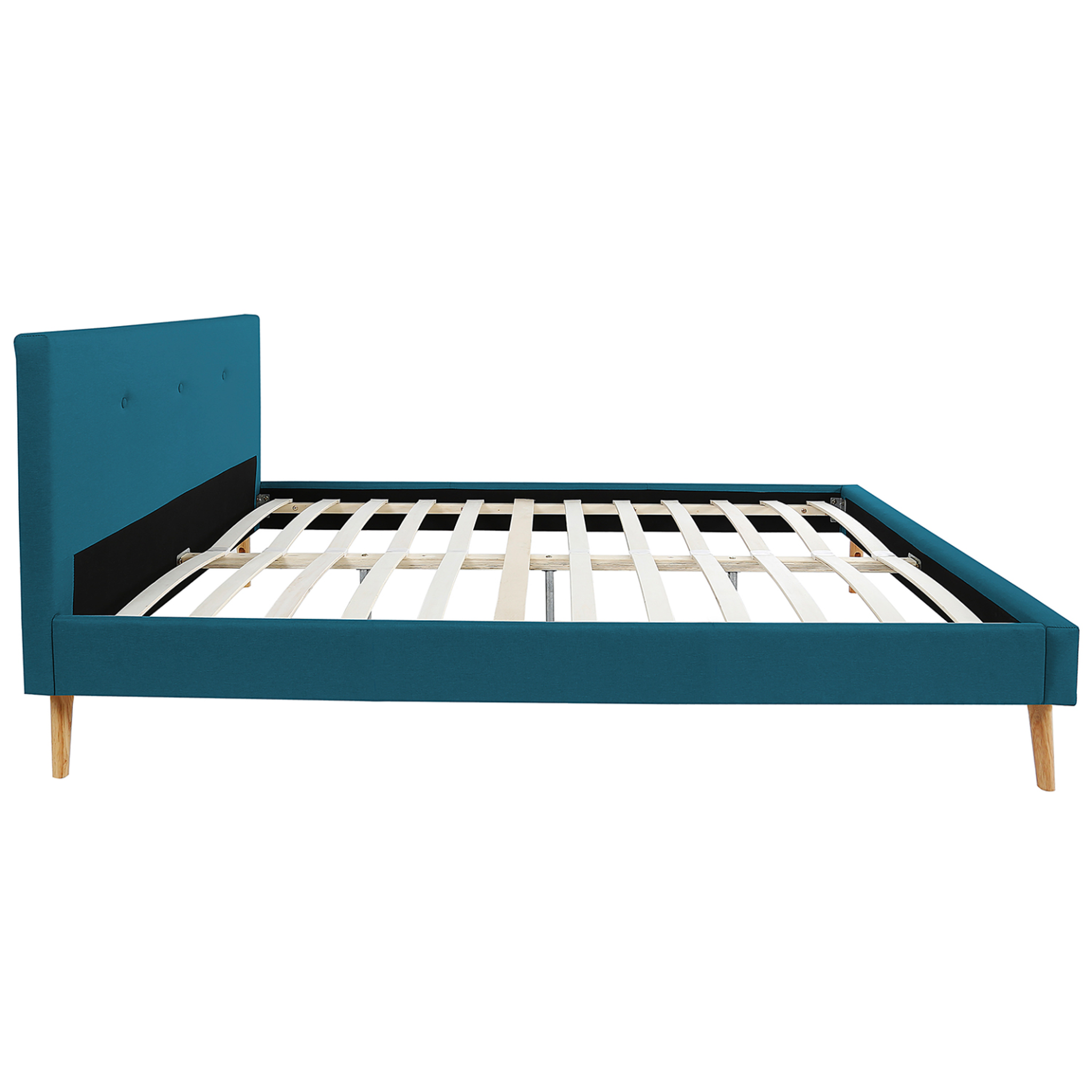 Voir la diapositive 6 : ID MARKET Lit double scandinave oslo avec tête de lit et sommier 140 x 190 cm tissu bleu canard