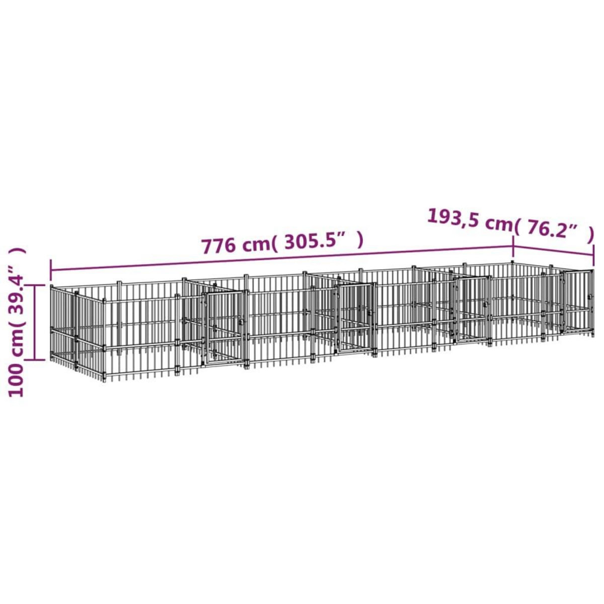 VIDAXL Chenil d'exterieur pour chiens Acier 15,02 m²