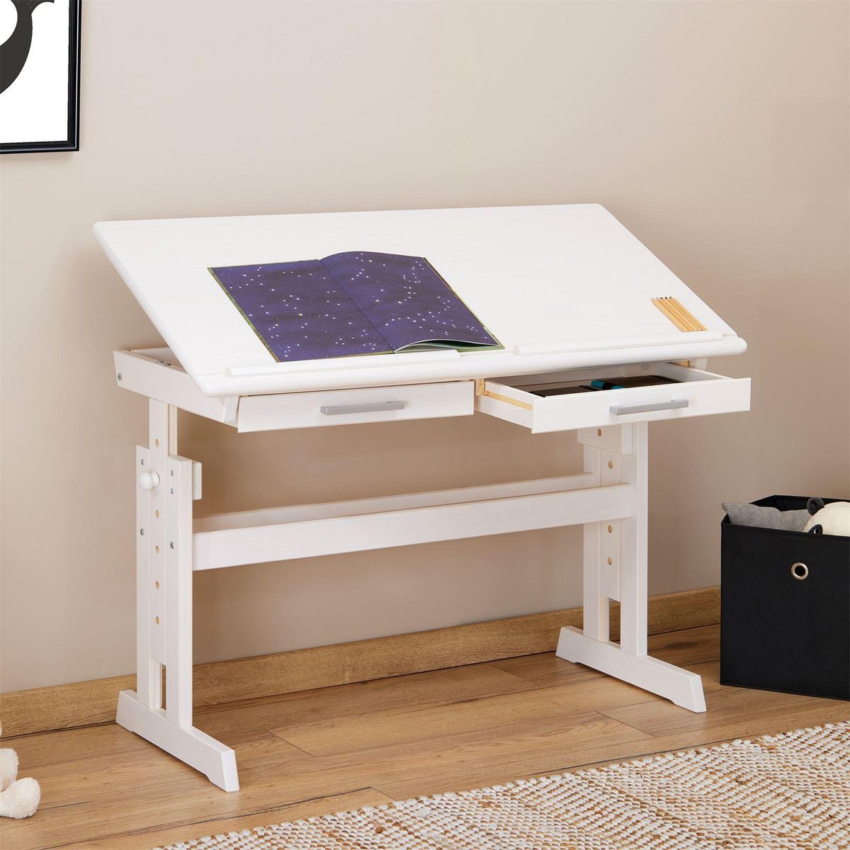 IDIMEX Bureau enfant OLIVIA, en pin massif, réglable en hauteur et plateau inclinable