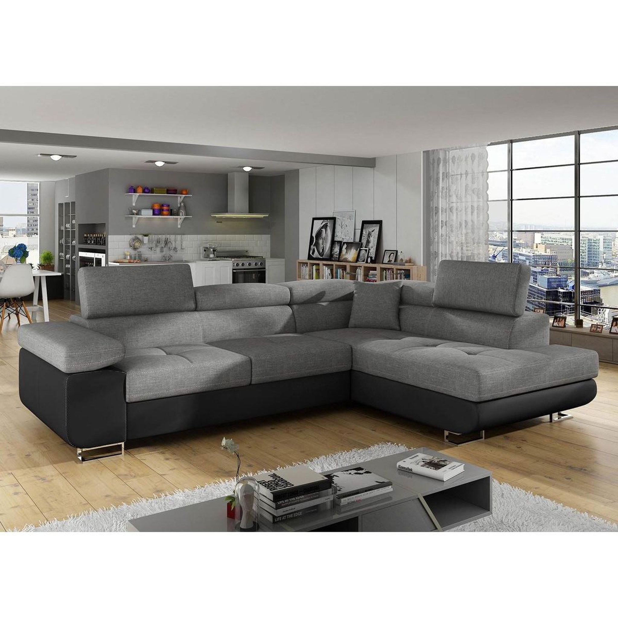 Voir la diapositive 2 : Paris Prix Canapé convertible d'angle droit  toms  275cm gris