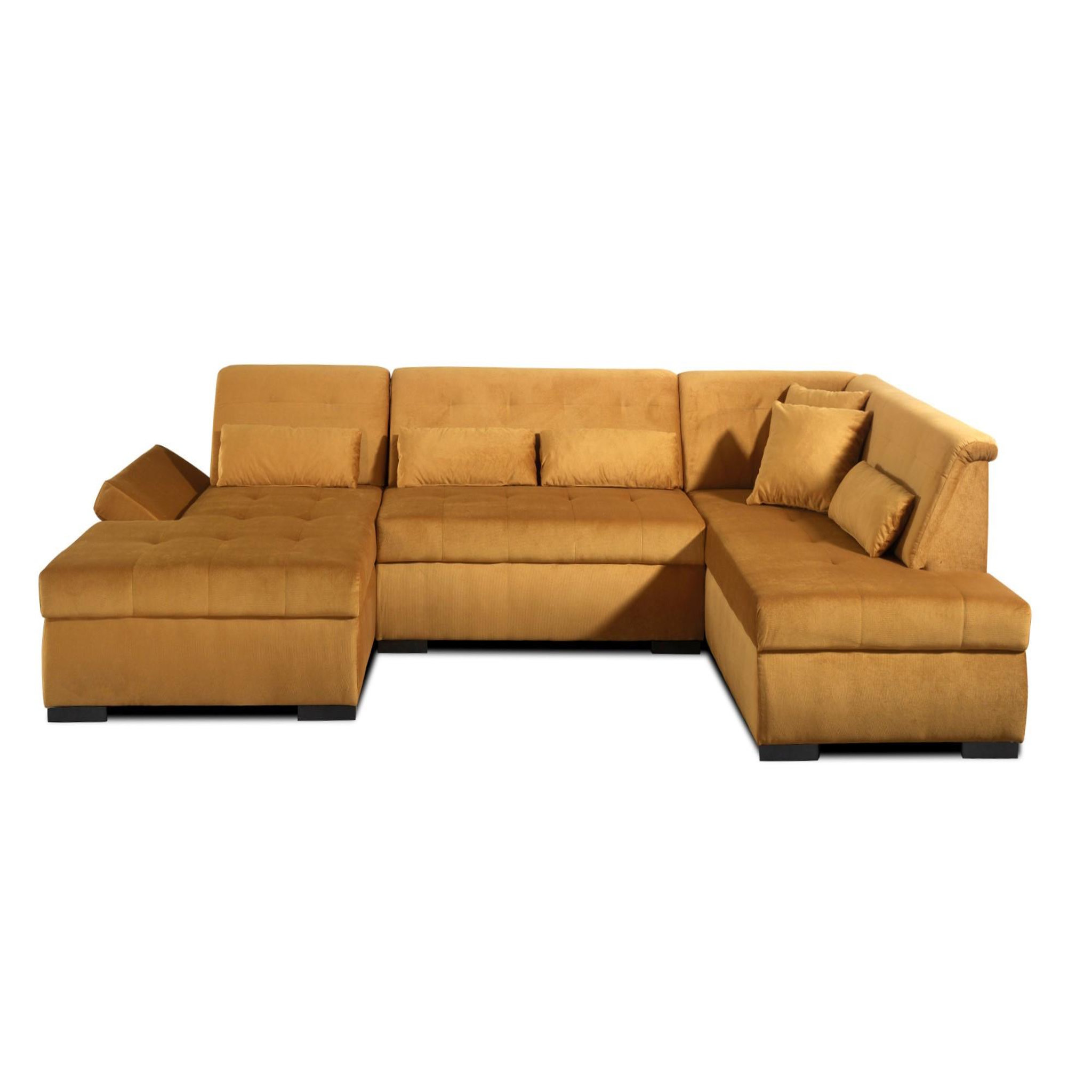 BEST MOBILIER Vermont - canapé panoramique d'angle droit - 7 places - xxl - en velours. Coloris disponibles : Bleu, Vert, Noir, Gris, Jaune, Beige