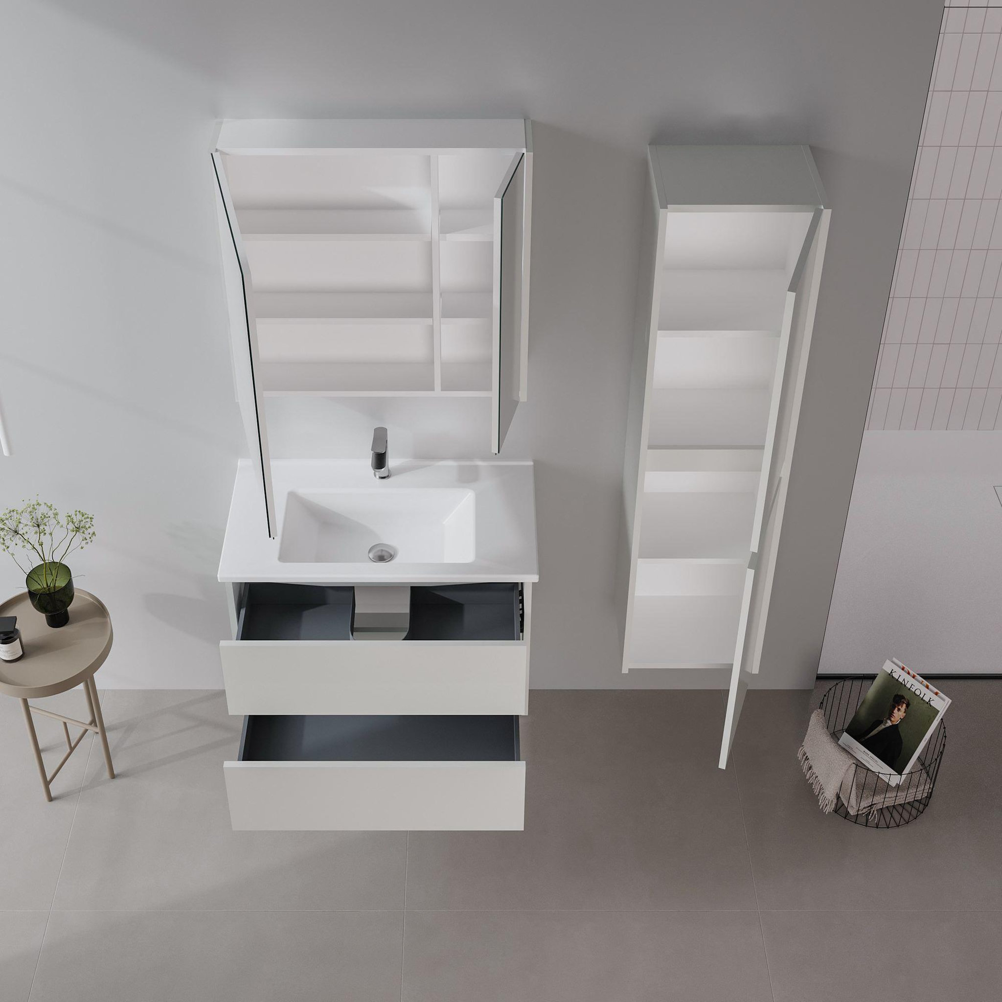 Voir la diapositive 3 : Habitat et Jardin Meuble Salle de Bain avec Miroir  Arno 80  - 79 x 16 x 66 cm - Cashmere